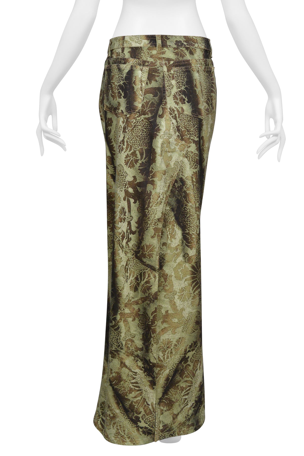 ROBERTO CAVALLI GREEN PRINTED LONG DENIM SKIRT CIR. 2000S