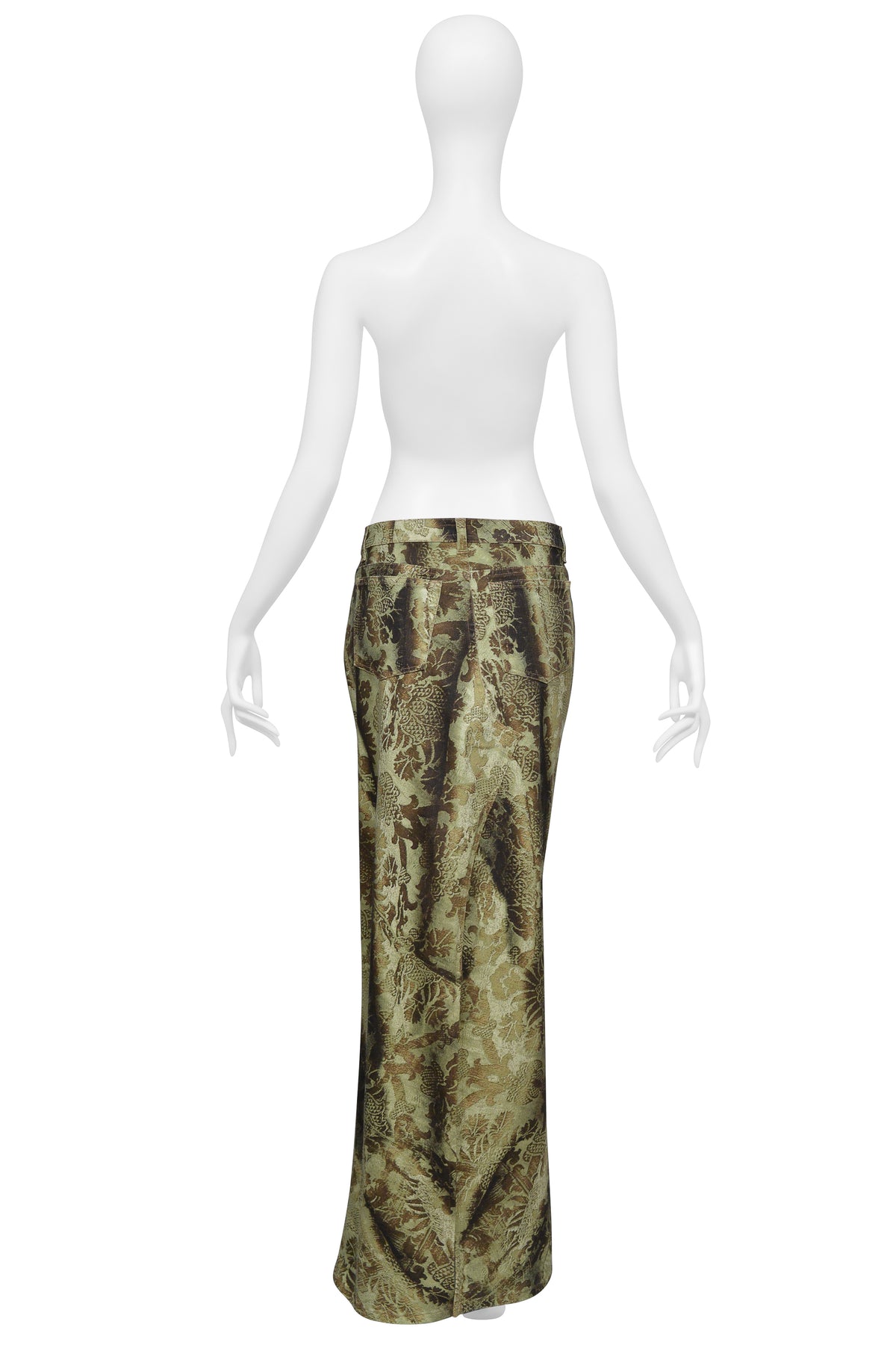 ROBERTO CAVALLI GREEN PRINTED LONG DENIM SKIRT CIR. 2000S