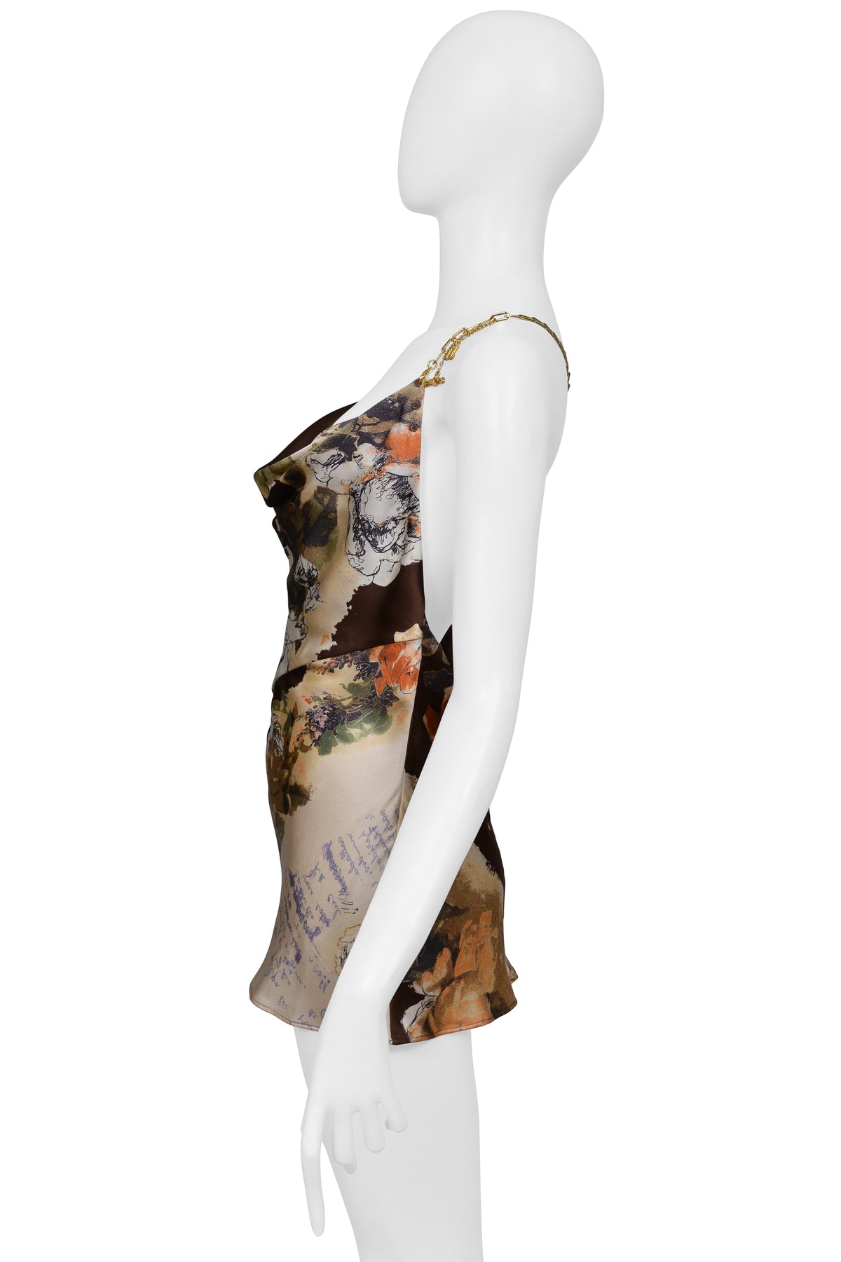 ROBERTO CAVALLI BROWN PRINTED SILK HALTER TOP WITH CHAIN C. 2003