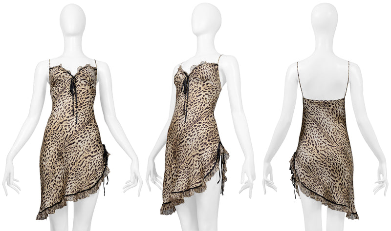 ROBERTO CAVALLI LEOPARD PRINT SILK MINI SLIP DRESS