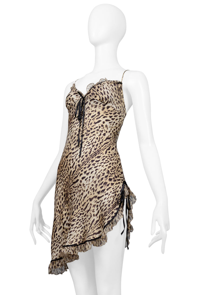 ROBERTO CAVALLI LEOPARD PRINT SILK MINI SLIP DRESS