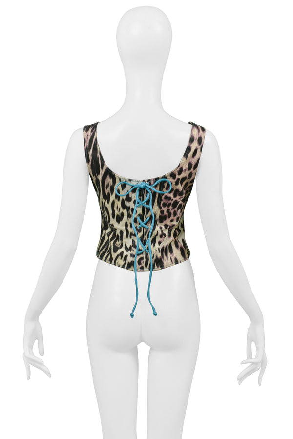 ROBERTO CAVALLI RAINBOW LEOPARD PRINT CORSET TOP