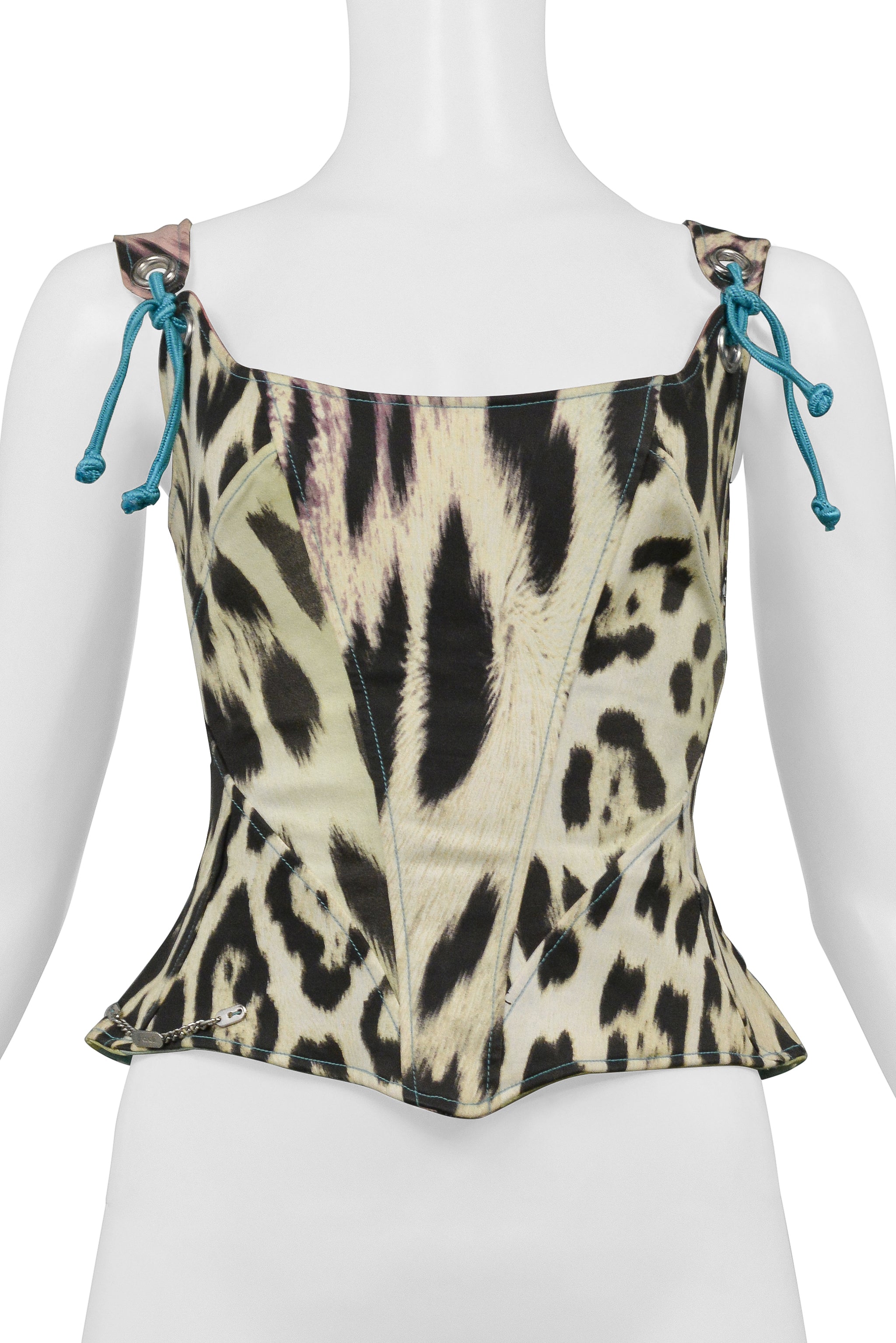 ROBERTO CAVALLI RAINBOW LEOPARD PRINT CORSET TOP