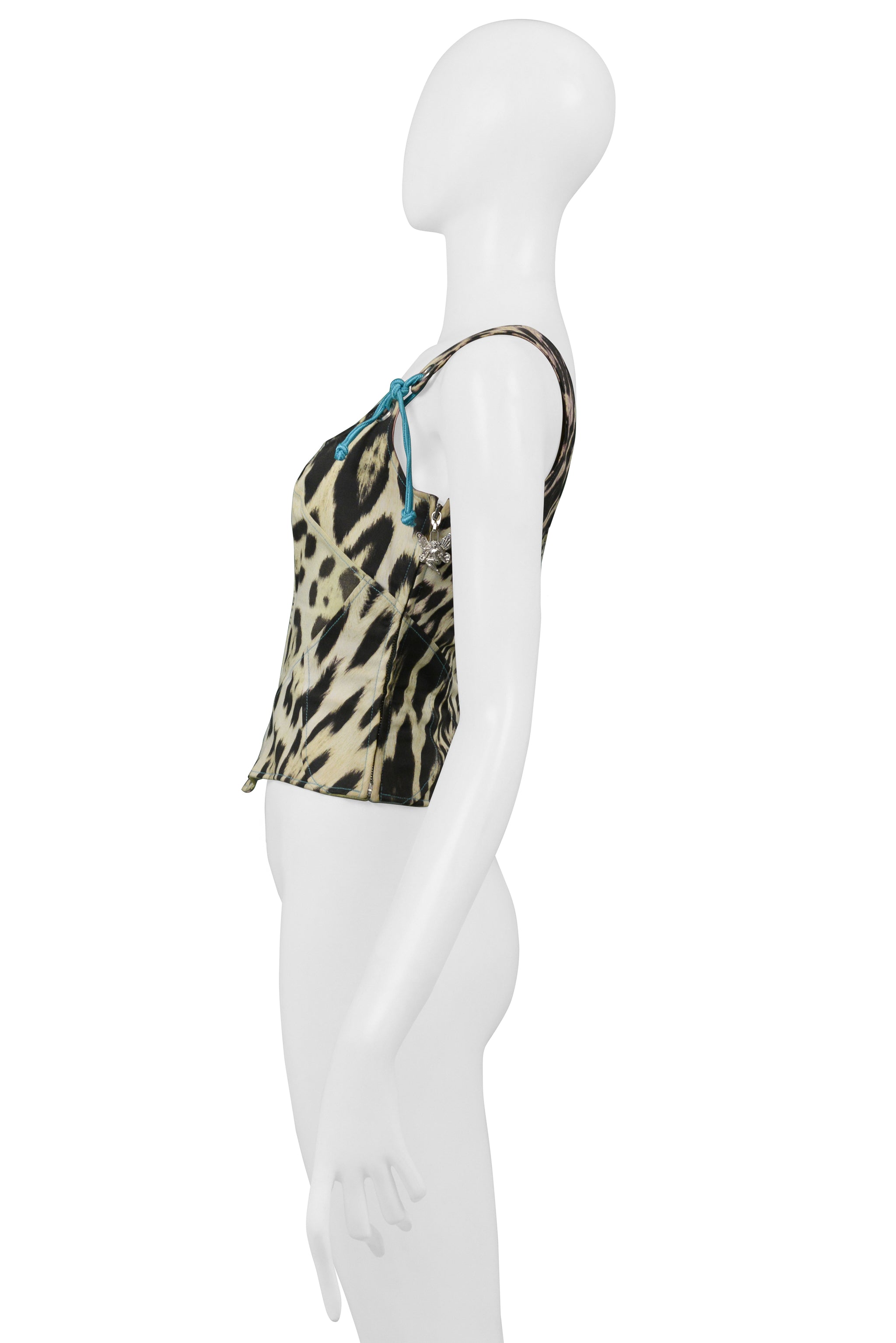 ROBERTO CAVALLI RAINBOW LEOPARD PRINT CORSET TOP