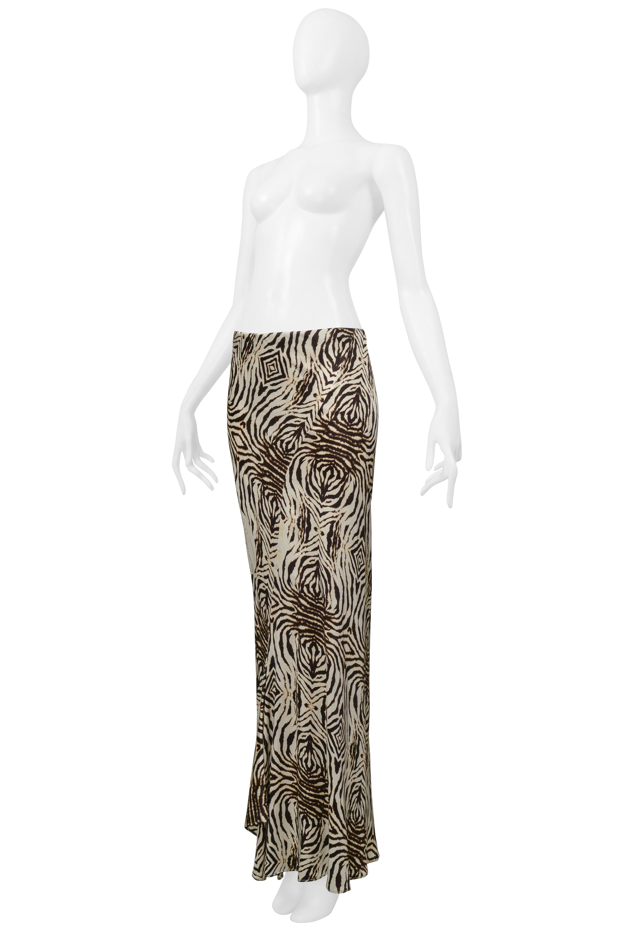 ROBERTO CAVALLI ZEBRA AND FLORAL BIAS CUT MAXI SKIRT