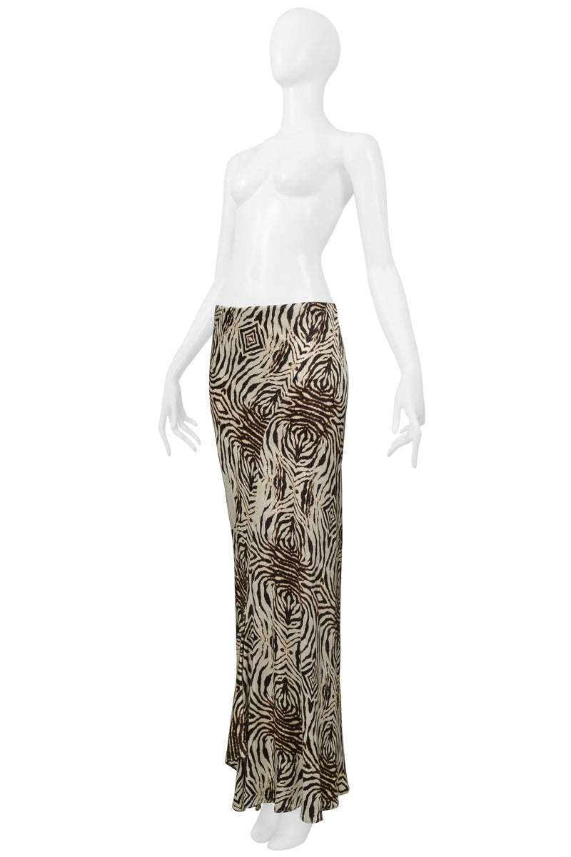 ROBERTO CAVALLI ZEBRA AND FLORAL BIAS CUT MAXI SKIRT