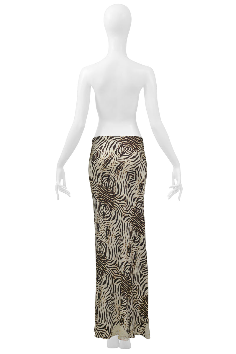 ROBERTO CAVALLI ZEBRA AND FLORAL BIAS CUT MAXI SKIRT