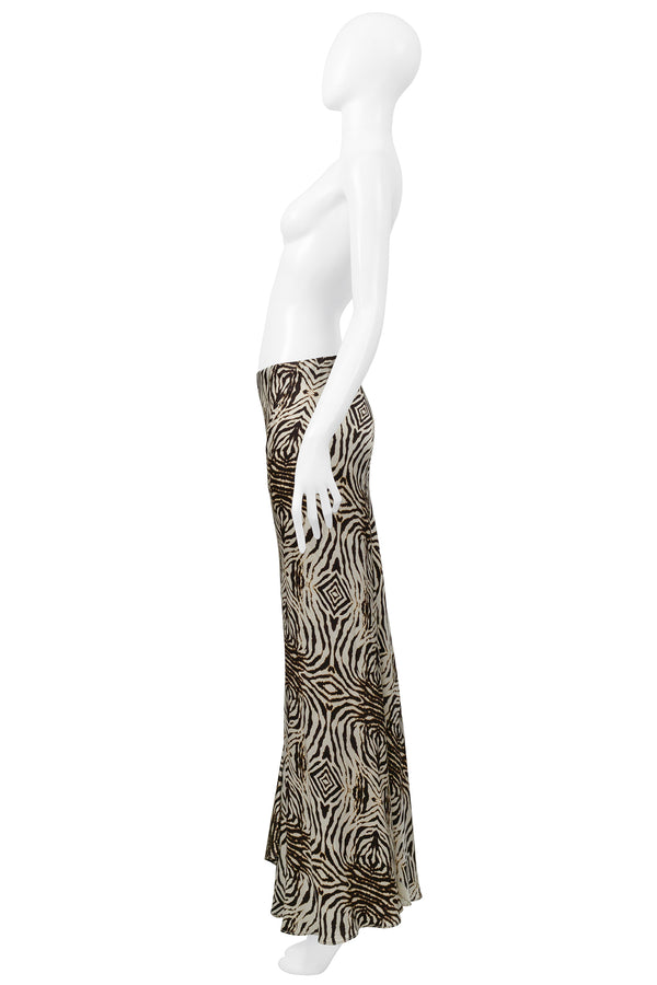 ROBERTO CAVALLI ZEBRA AND FLORAL BIAS CUT MAXI SKIRT