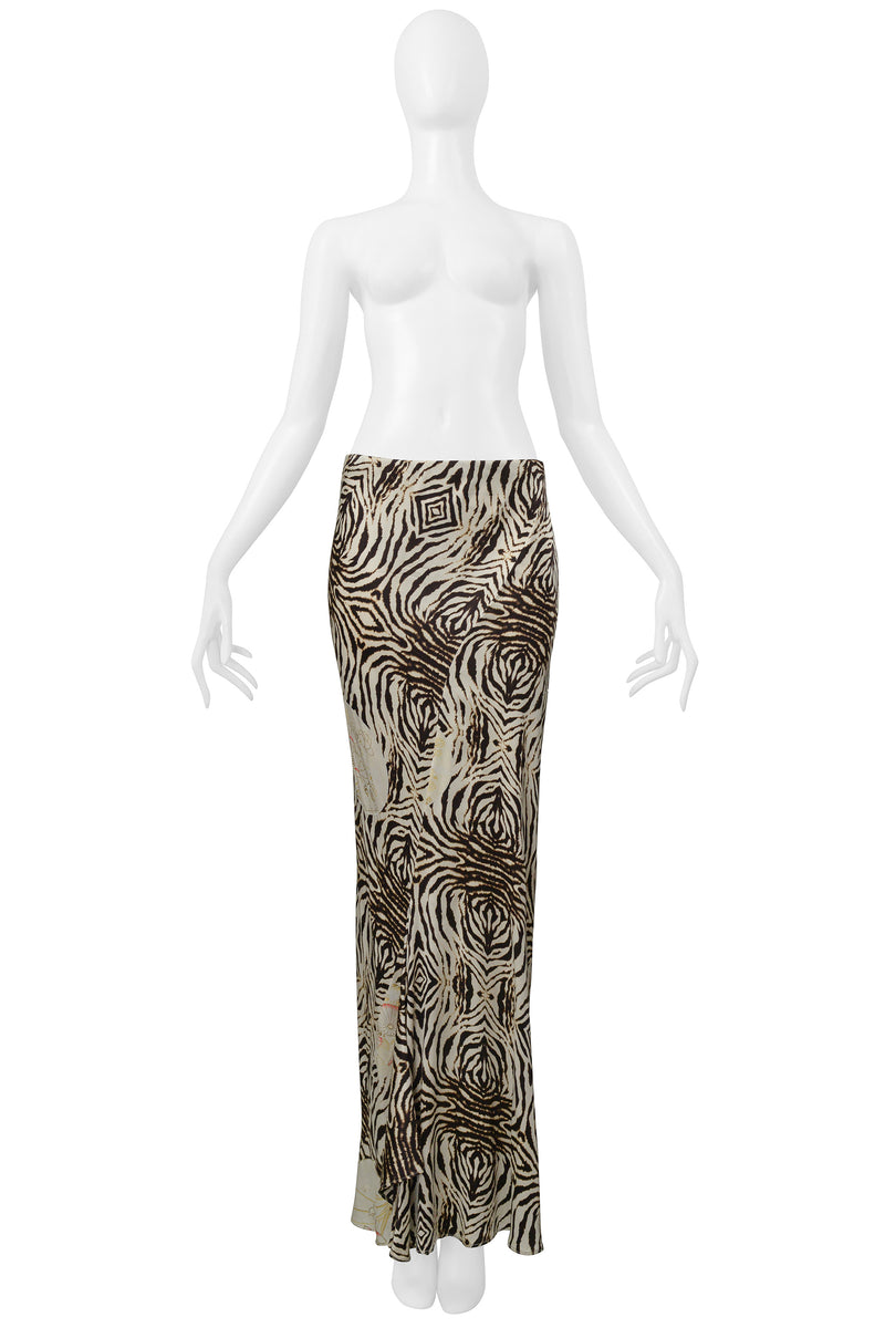 ROBERTO CAVALLI ZEBRA AND FLORAL BIAS CUT MAXI SKIRT