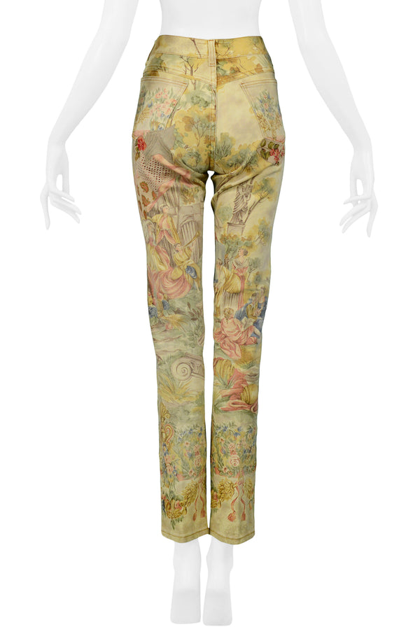 ROBERTO CAVALLI VINTAGE VICTORIAN PRINT JEANS WITH SUEDE ROSES