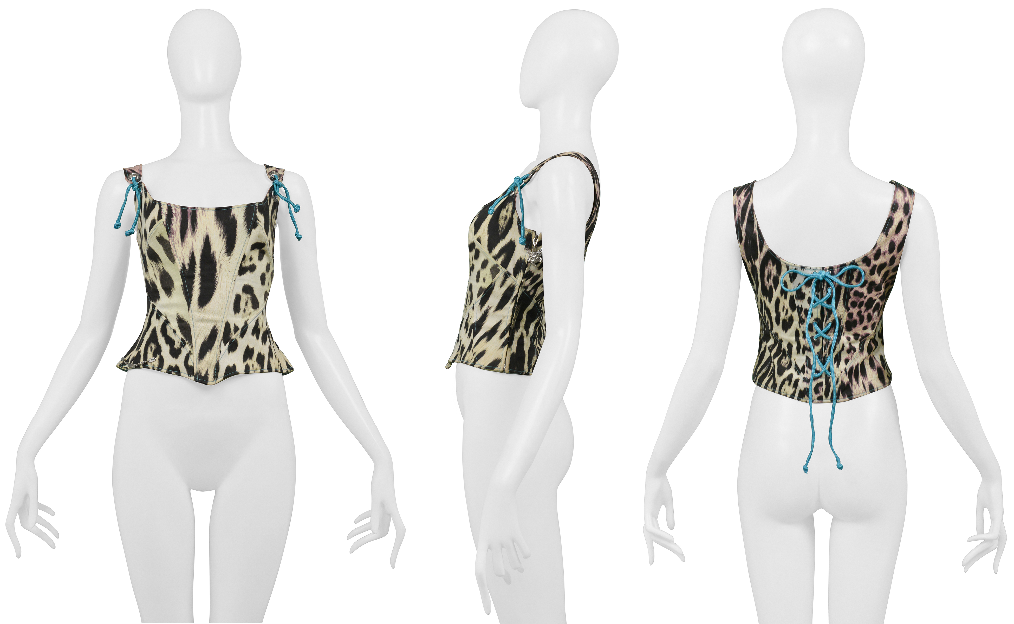 ROBERTO CAVALLI RAINBOW LEOPARD PRINT CORSET TOP