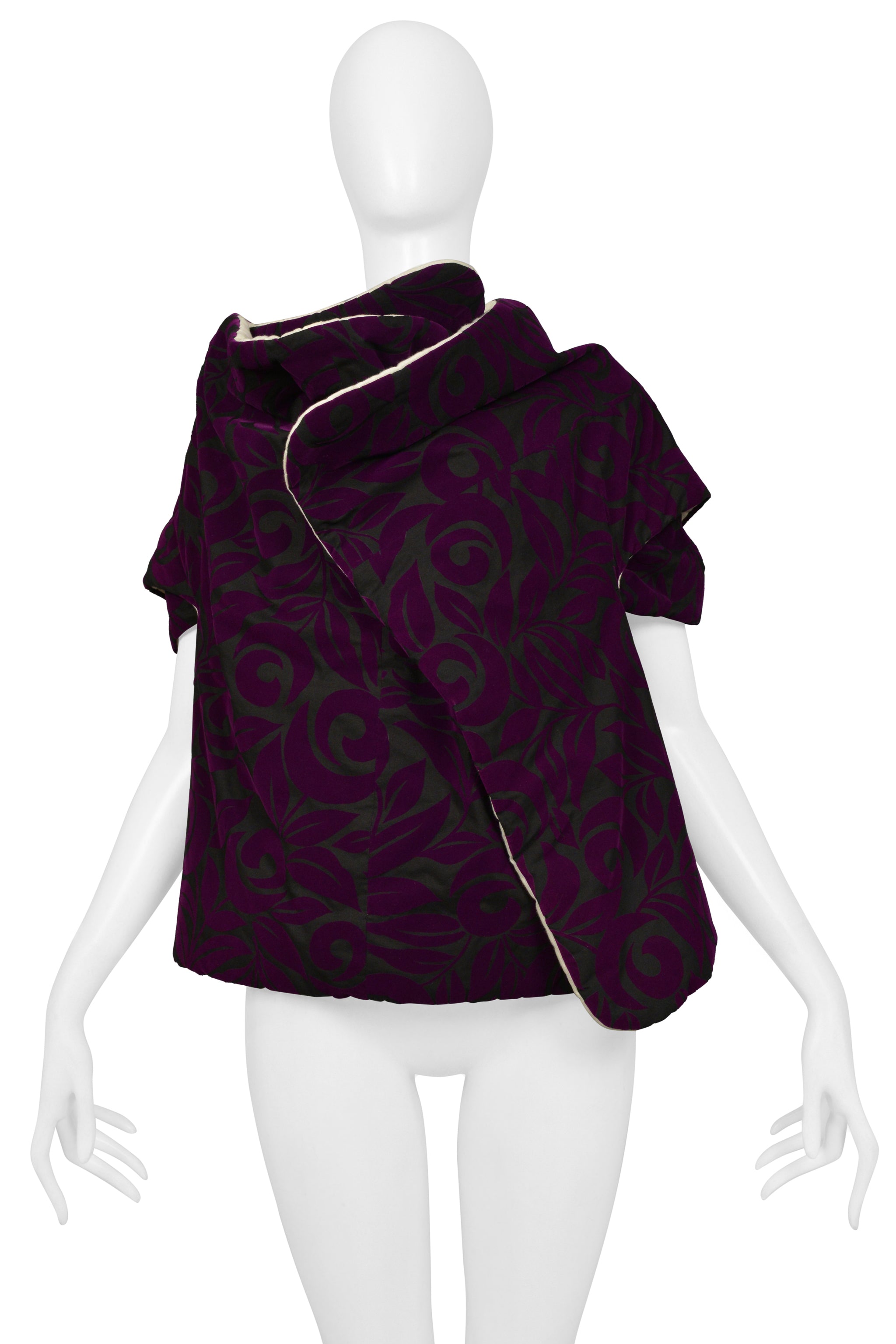 COMME DES GARCONS BLACK & PURPLE FLORAL FLORAL PADDED WRAP TOP 1996