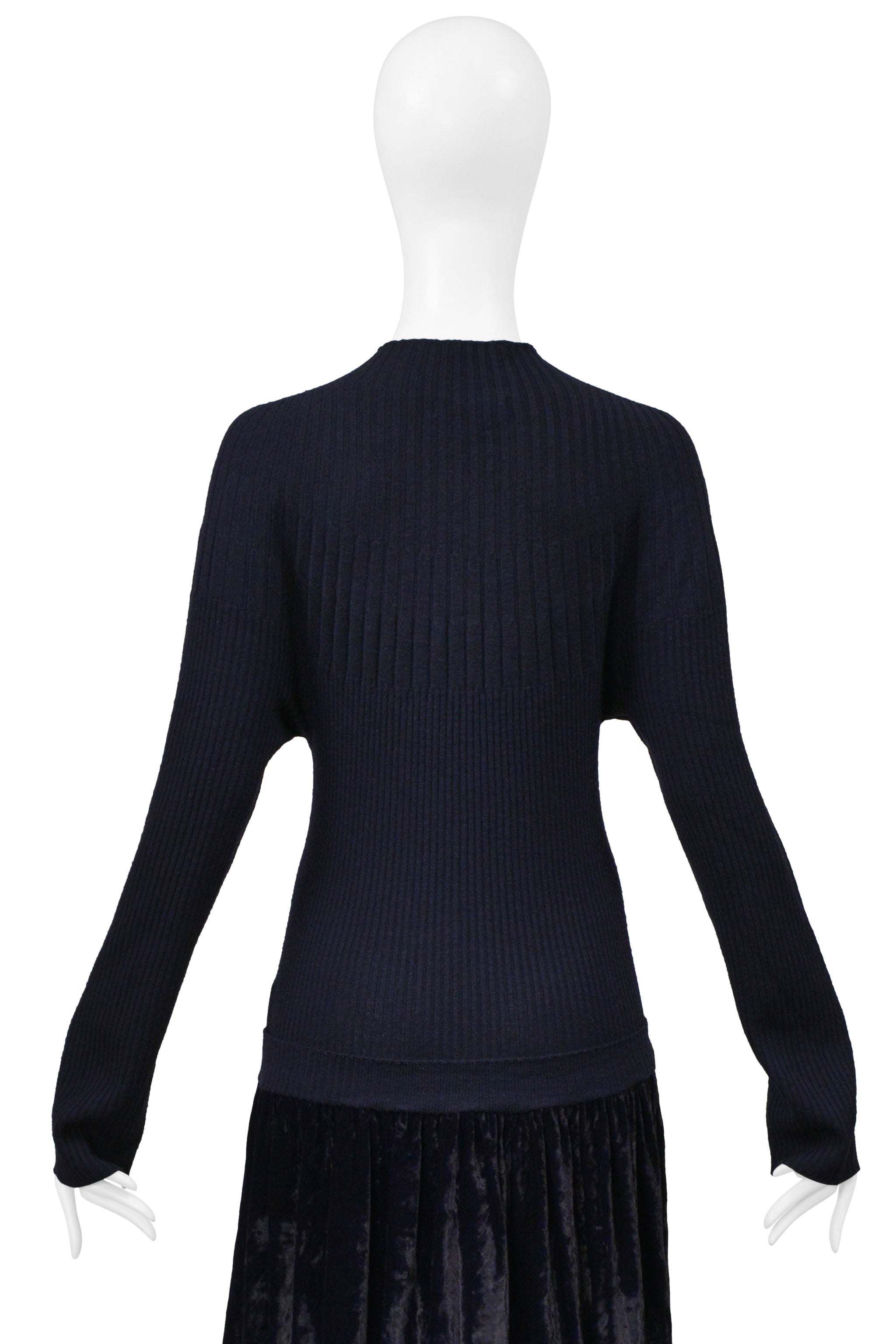 COMME DES GARCONS NAVY DRESS WITH KNIT RIBBED TOP AND CRUSHED VELVET SKIRT 1997-98