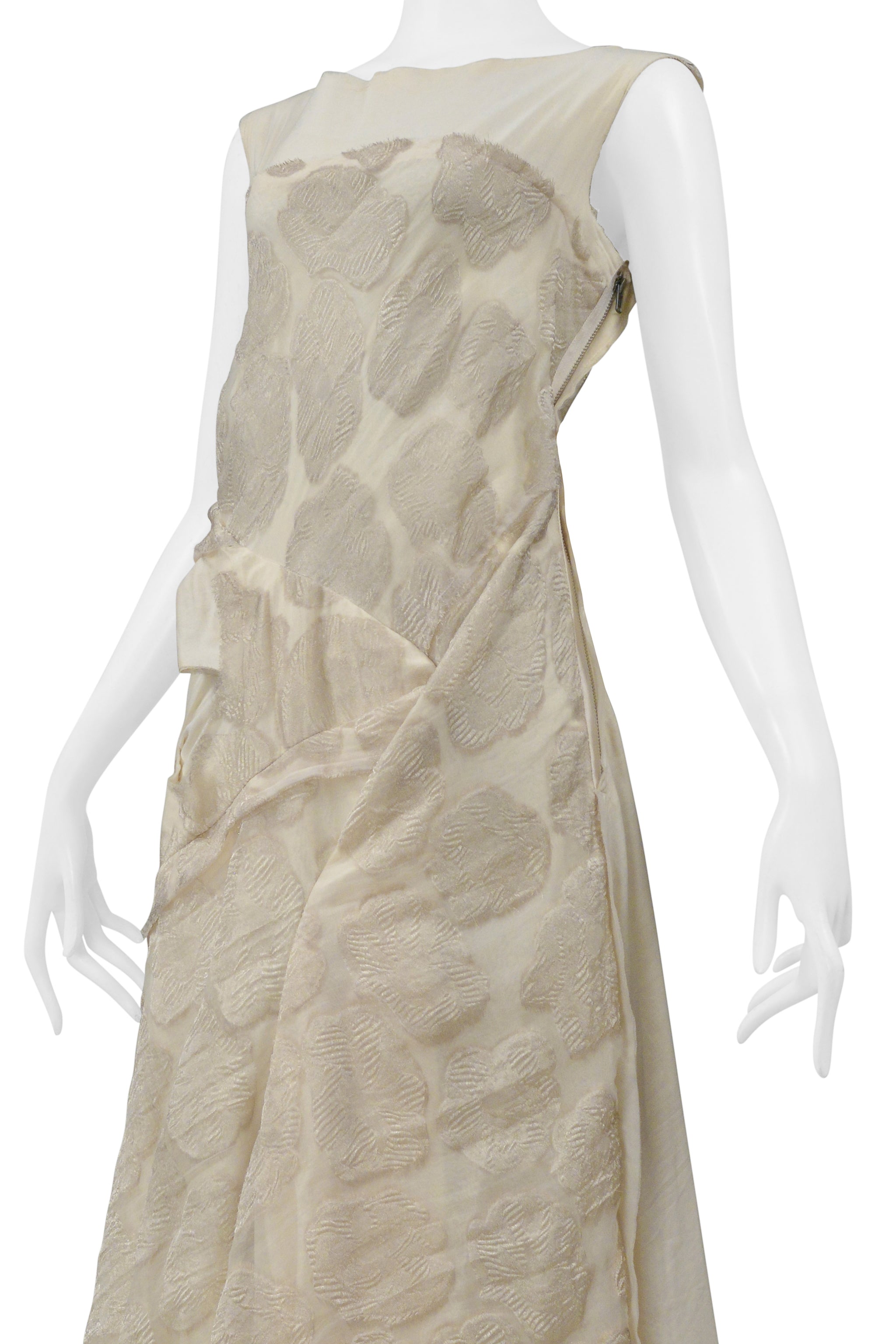 COMME DES GARCONS OFF-WHITE VINTAGE FLORAL & MUSLIN DECONSTRUCTED GOWN 1997
