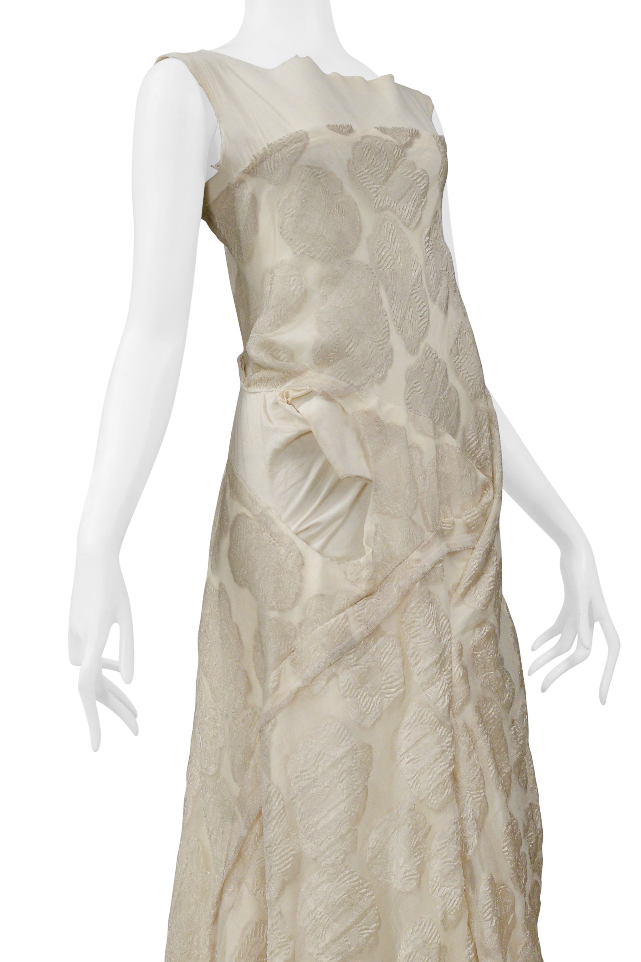 COMME DES GARCONS OFF-WHITE VINTAGE FLORAL & MUSLIN DECONSTRUCTED GOWN 1997