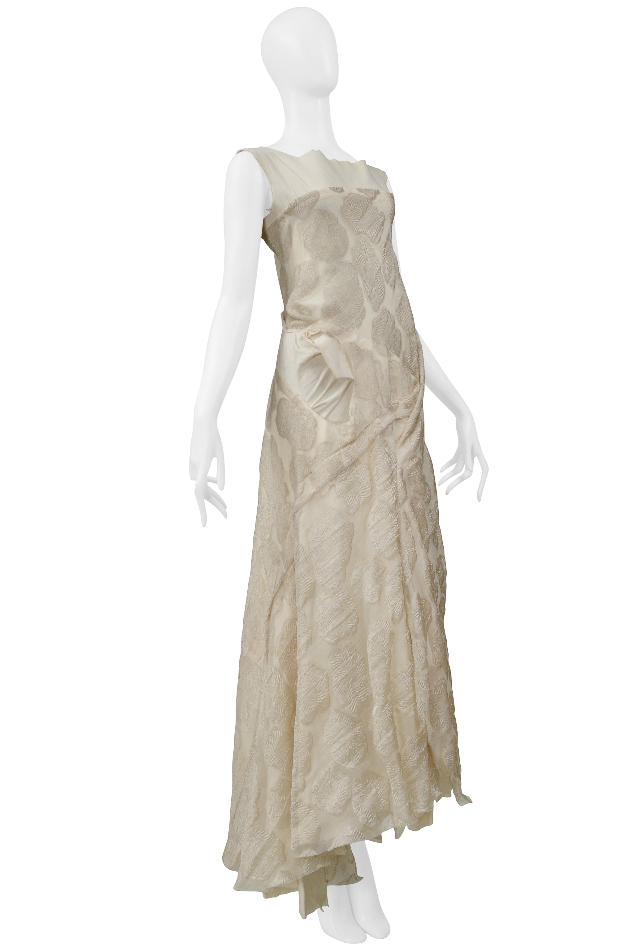 COMME DES GARCONS OFF-WHITE VINTAGE FLORAL & MUSLIN DECONSTRUCTED GOWN 1997