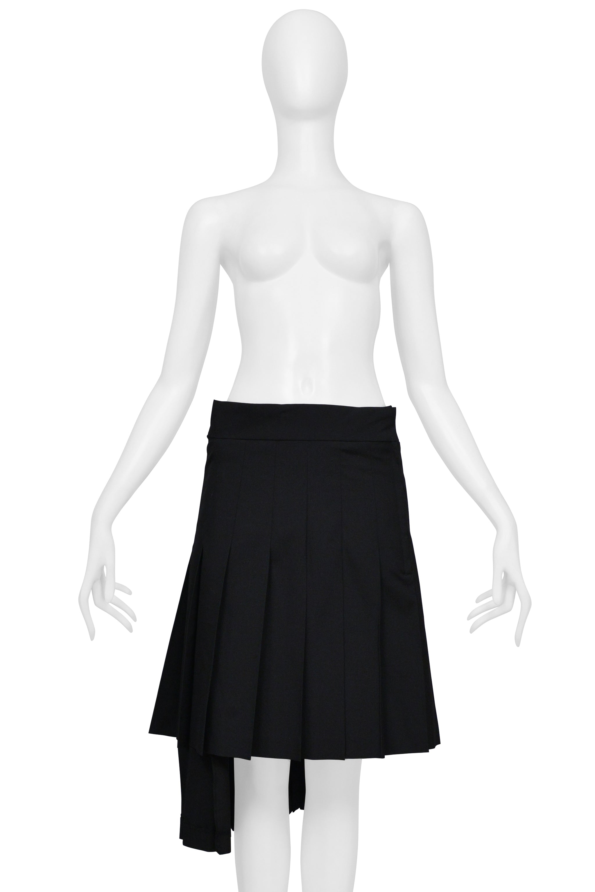 COMME DES GARCONS BLACK WOOL ASYMMETRICAL PLEATED SKIRT 1998-99