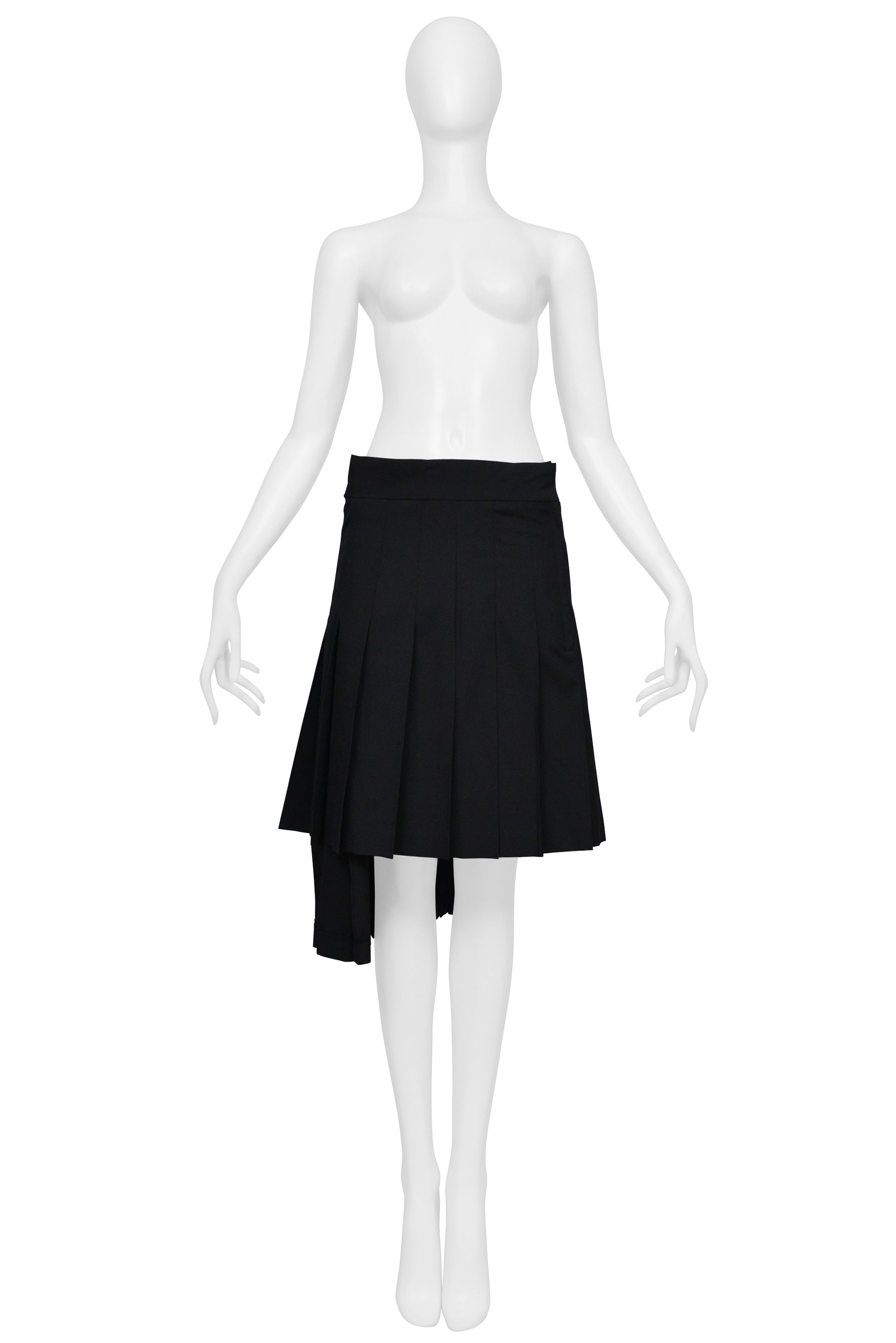 COMME DES GARCONS BLACK WOOL ASYMMETRICAL PLEATED SKIRT 1998-99