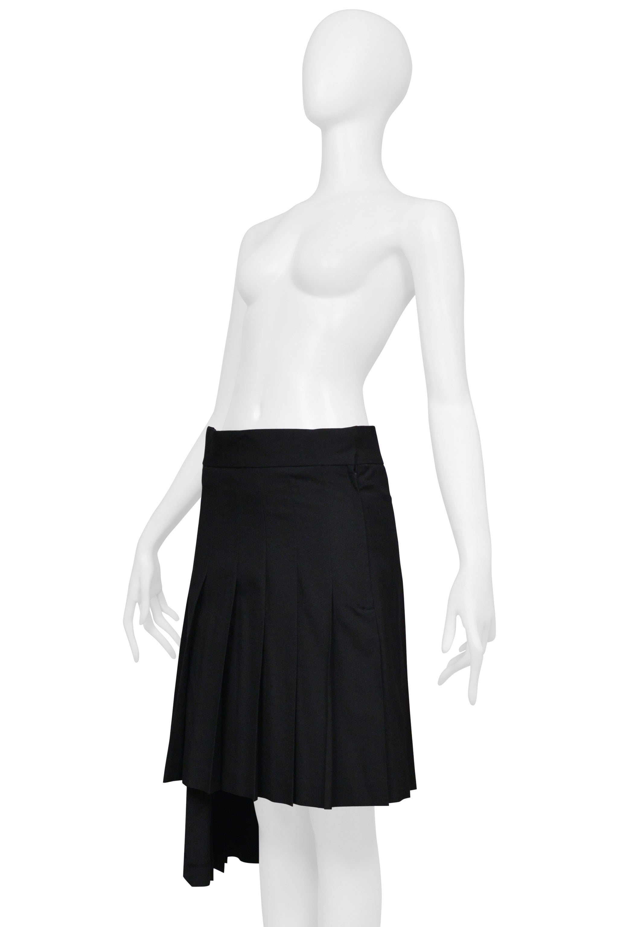 COMME DES GARCONS BLACK WOOL ASYMMETRICAL PLEATED SKIRT 1998-99