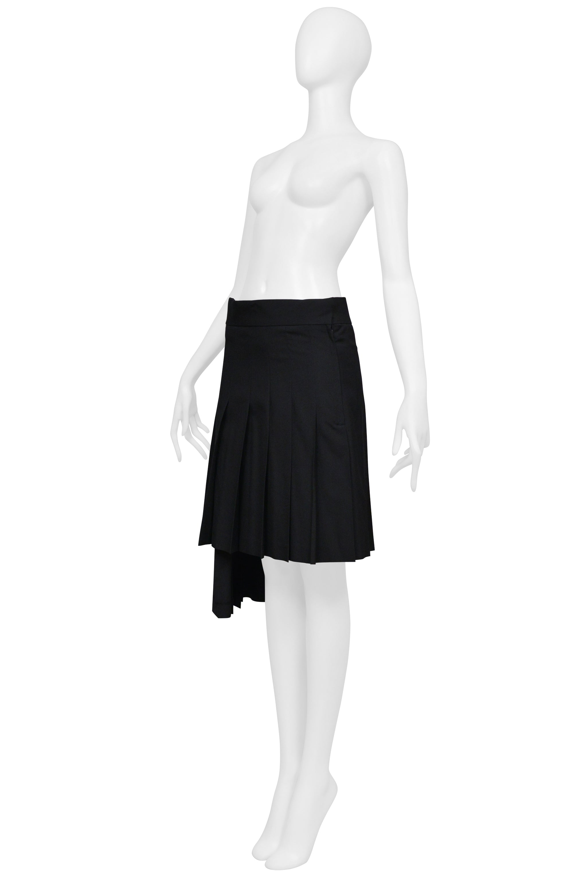COMME DES GARCONS BLACK WOOL ASYMMETRICAL PLEATED SKIRT 1998-99
