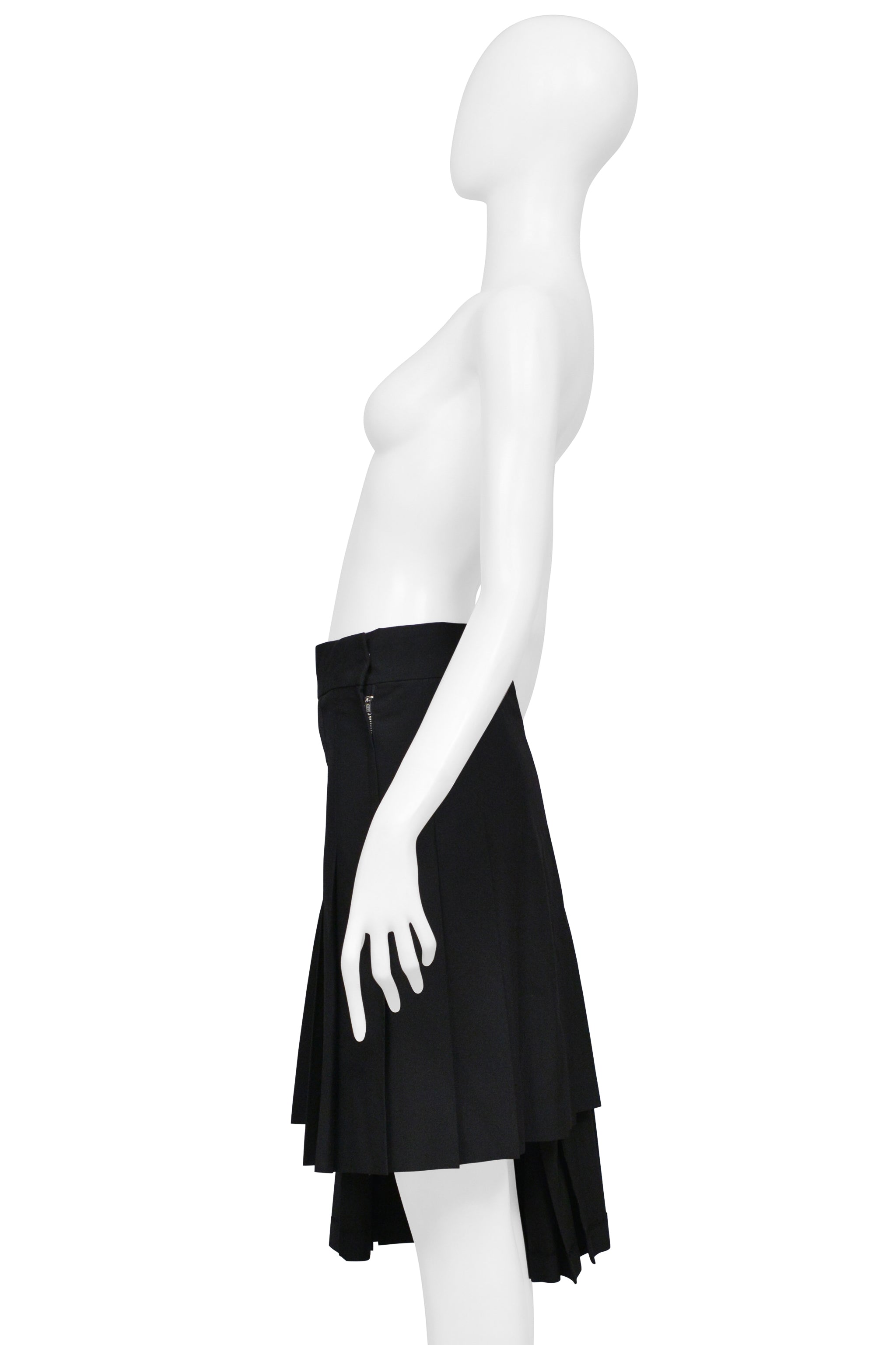 COMME DES GARCONS BLACK WOOL ASYMMETRICAL PLEATED SKIRT 1998-99