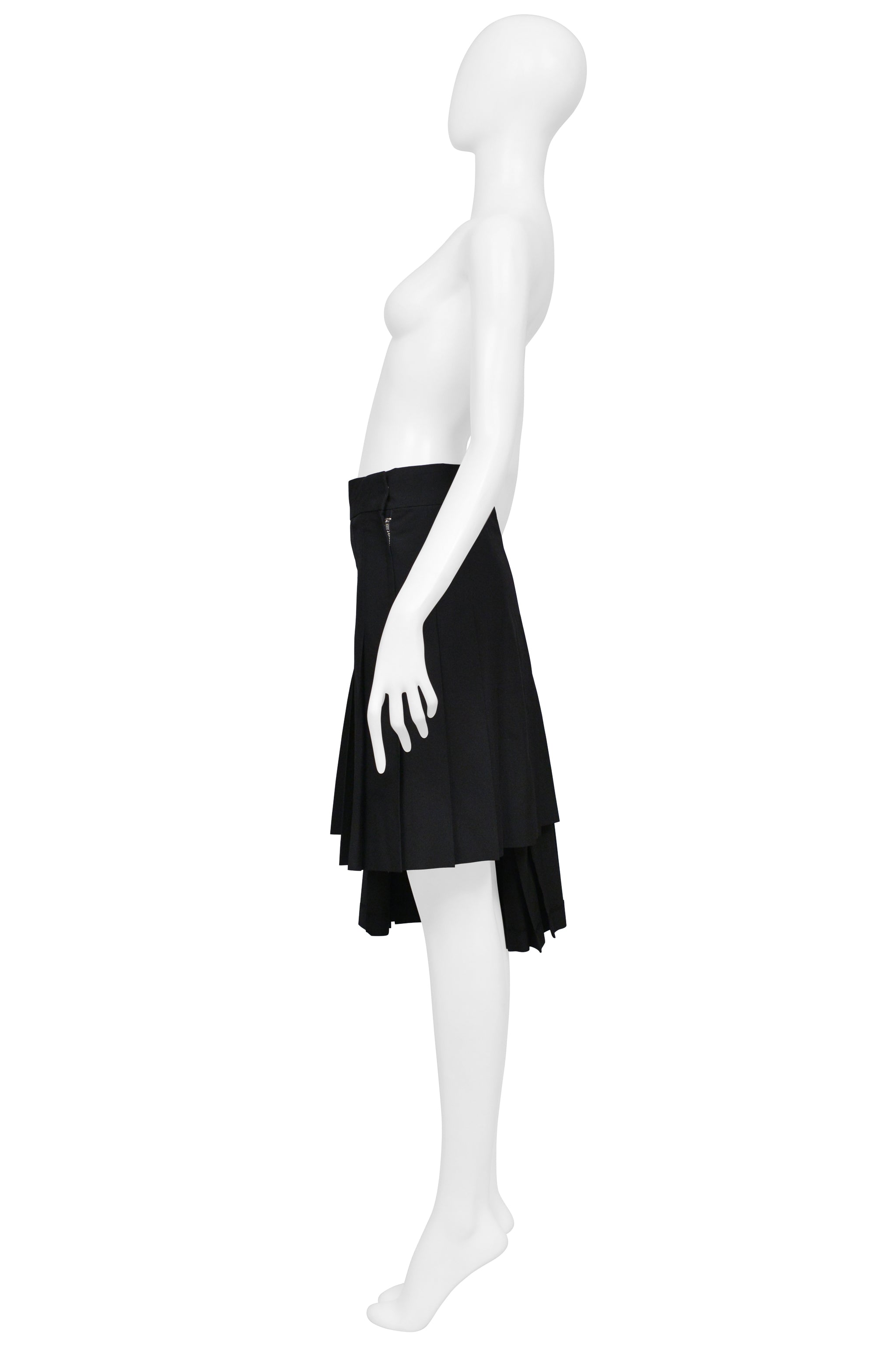 COMME DES GARCONS BLACK WOOL ASYMMETRICAL PLEATED SKIRT 1998-99
