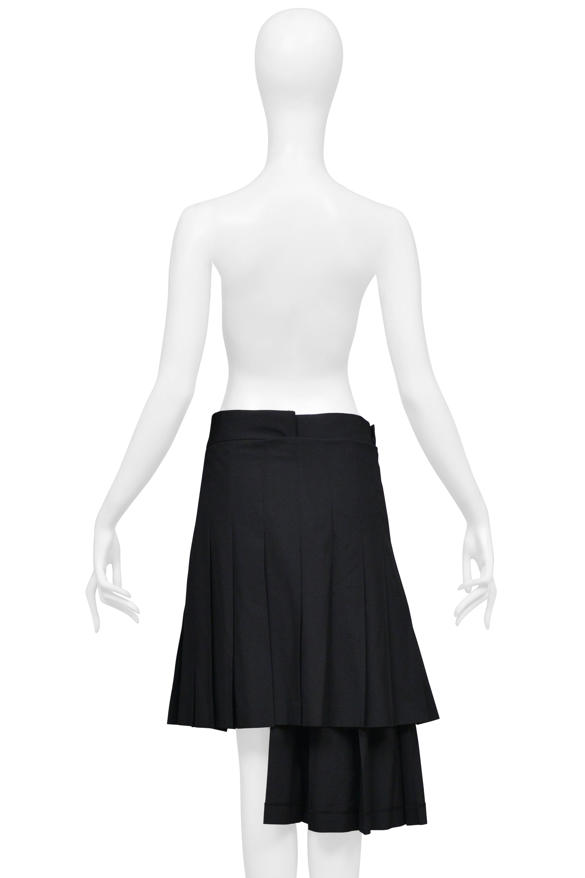 COMME DES GARCONS BLACK WOOL ASYMMETRICAL PLEATED SKIRT 1998-99