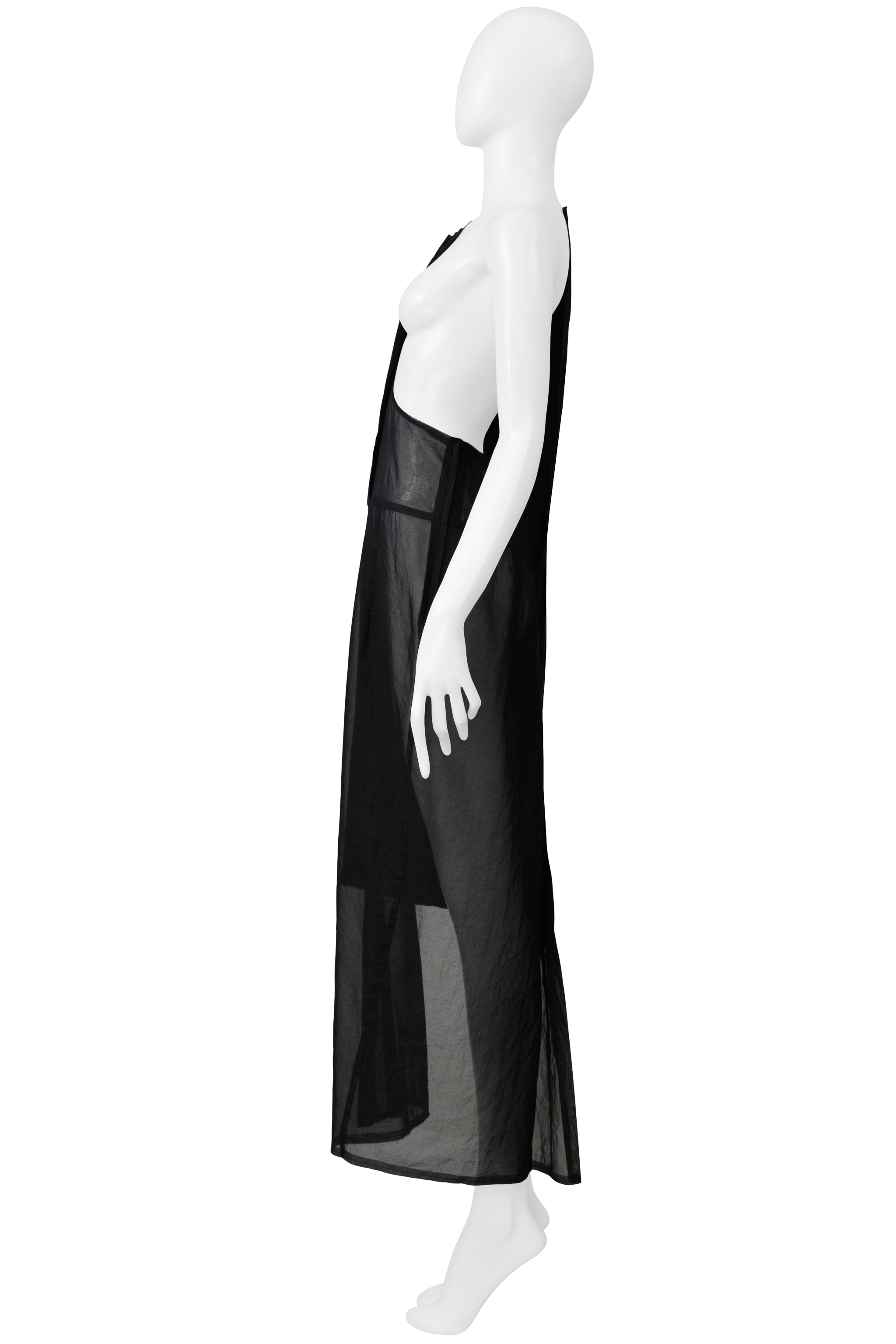 COMME DES GARCONS BLACK HALF DRESS WITH BROWN VELVET PANELS 1998