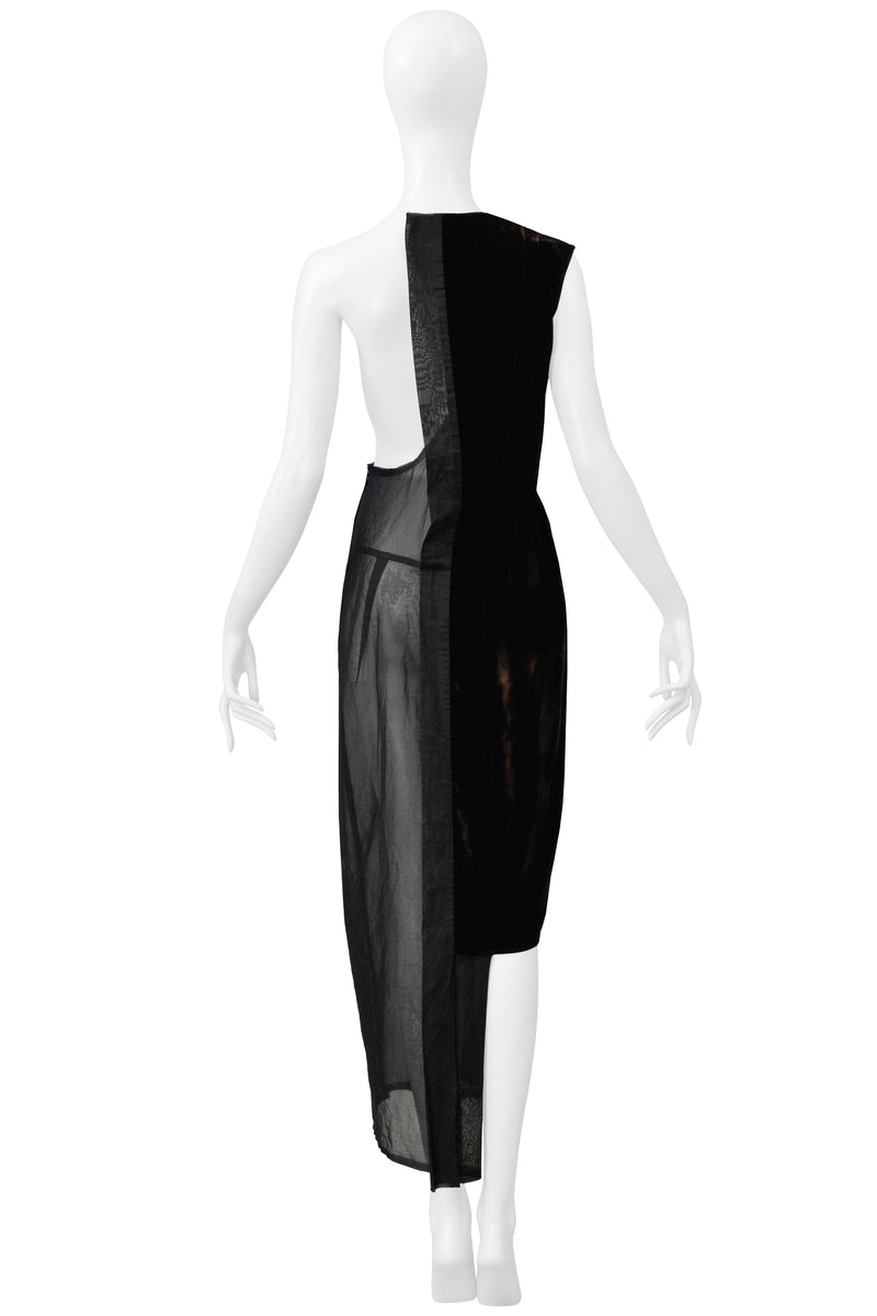 COMME DES GARCONS BLACK HALF DRESS WITH BROWN VELVET PANELS 1998