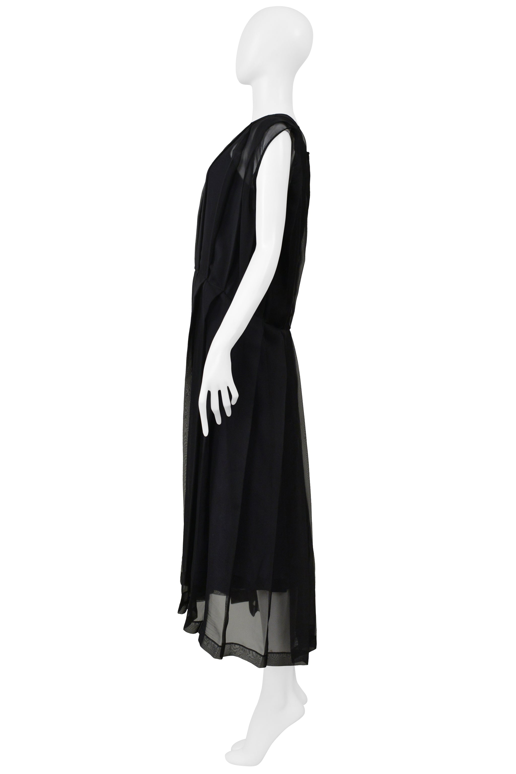 COMME DES GARCONS BLACK OVERSIZED SHEER PLEATED DRESS WITH NAVY SLIP 1998