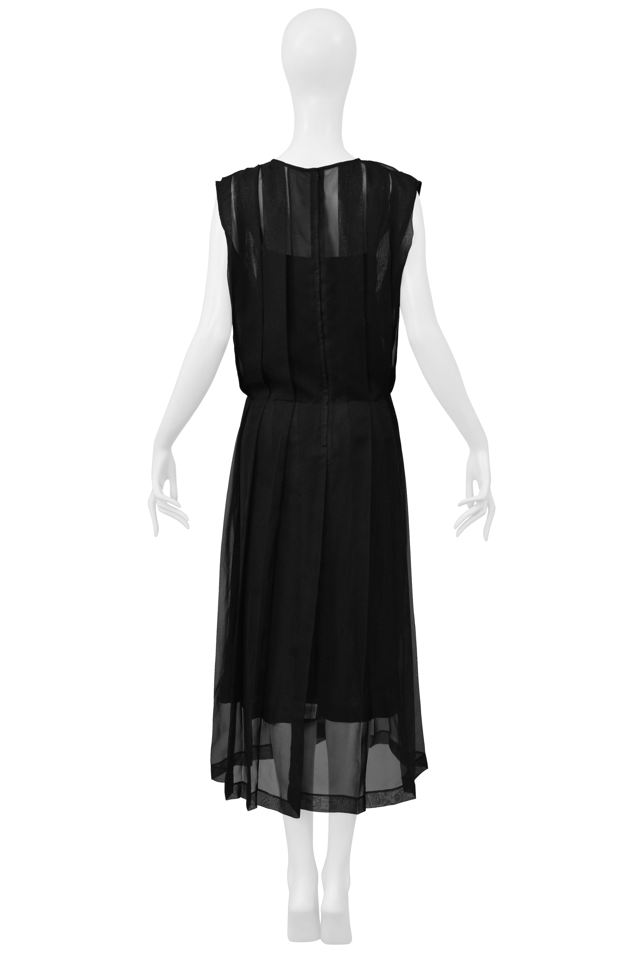 COMME DES GARCONS BLACK OVERSIZED SHEER PLEATED DRESS WITH NAVY SLIP 1998