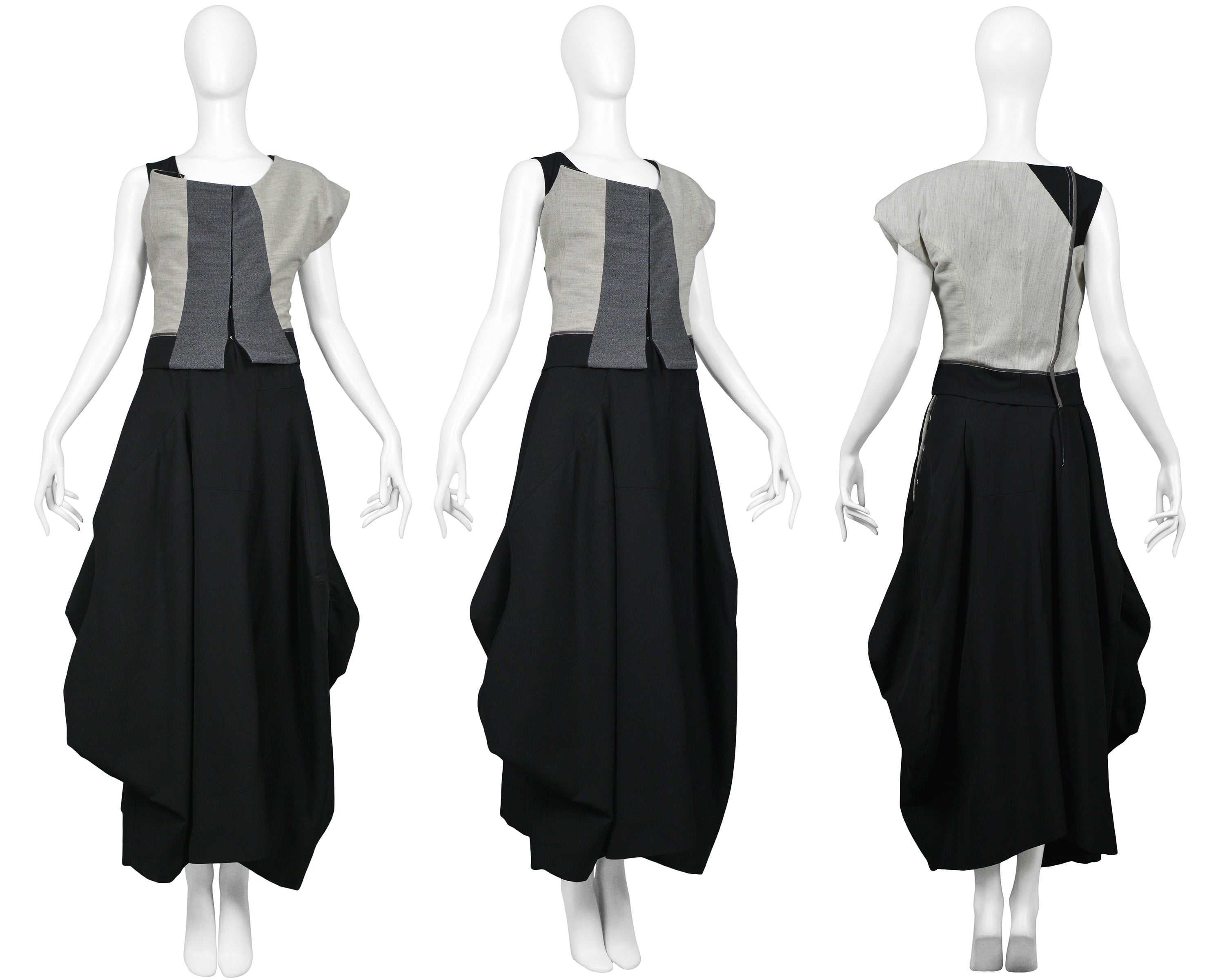 COMME DES GARCONS GREY & BLACK ASYMMETRICAL MODERNIST GOWN 1998