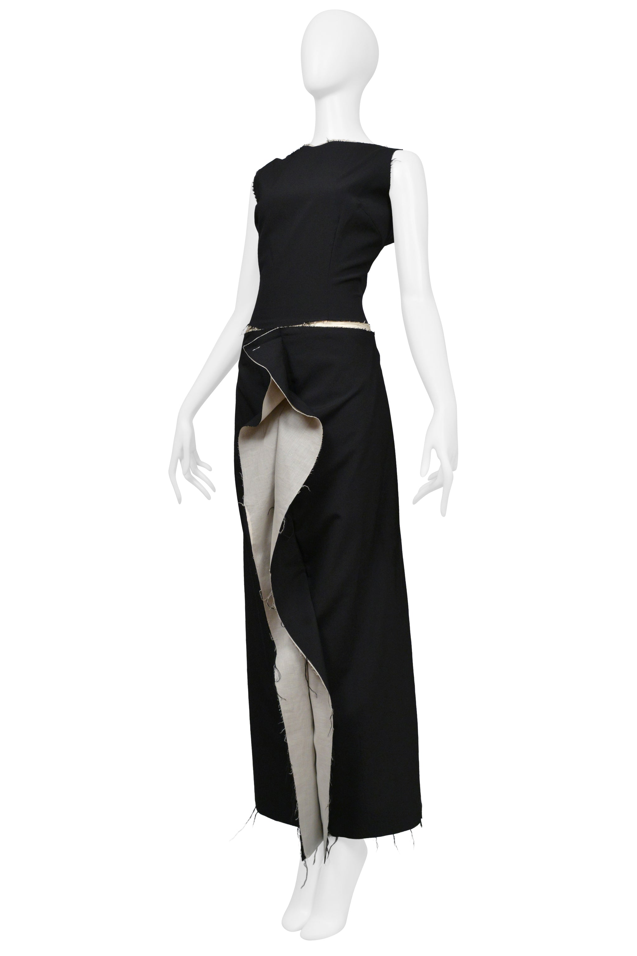 COMME DES GARCONS BLACK AND WHITE DOUBLE LAYERED TANK TOP AND SINGLE RUFFLE SKIRT ENSEMBLE 1998