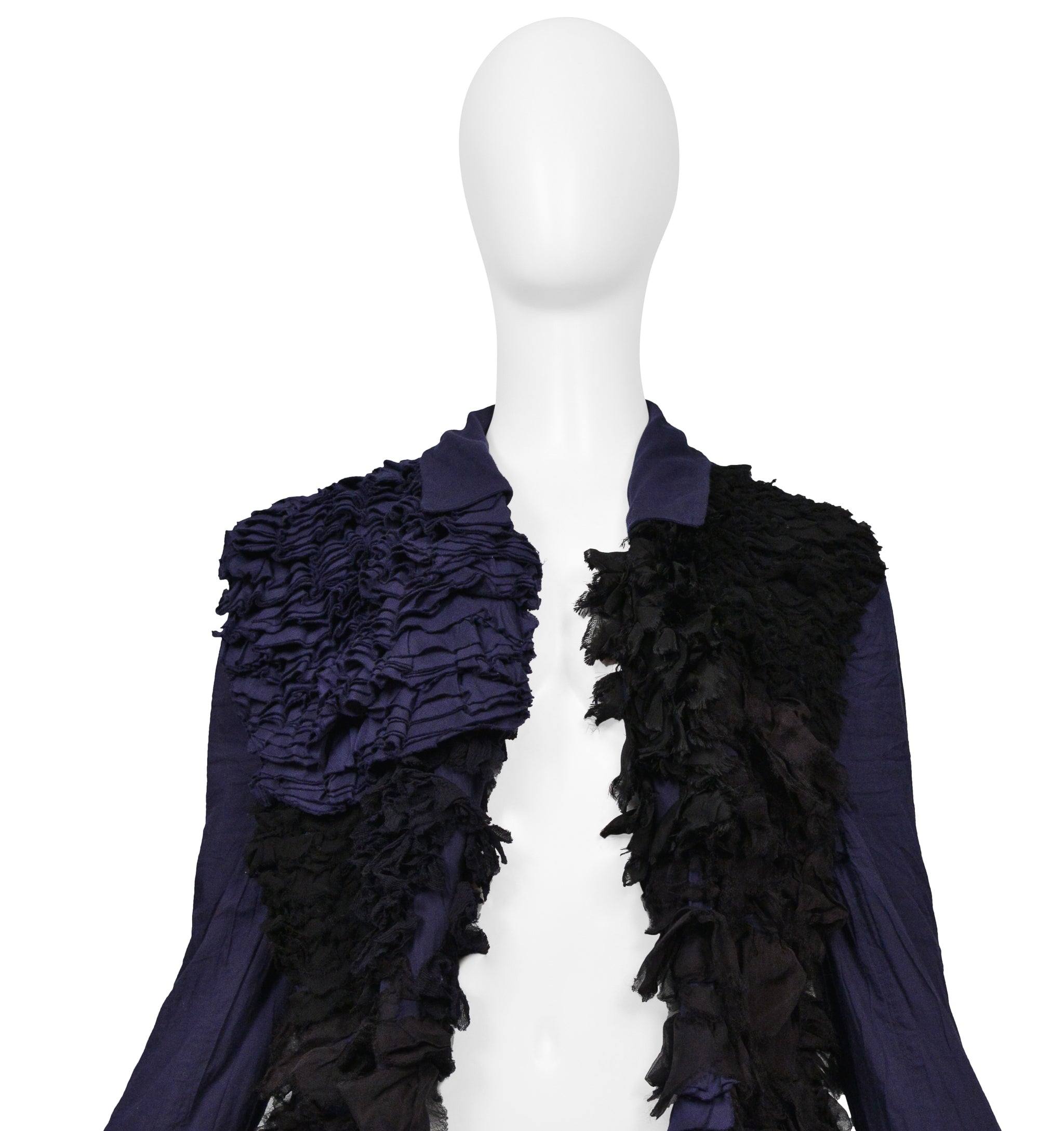 COMME DES GARCONS NAVY AND BLACK RUFFLE SHIRT 1999