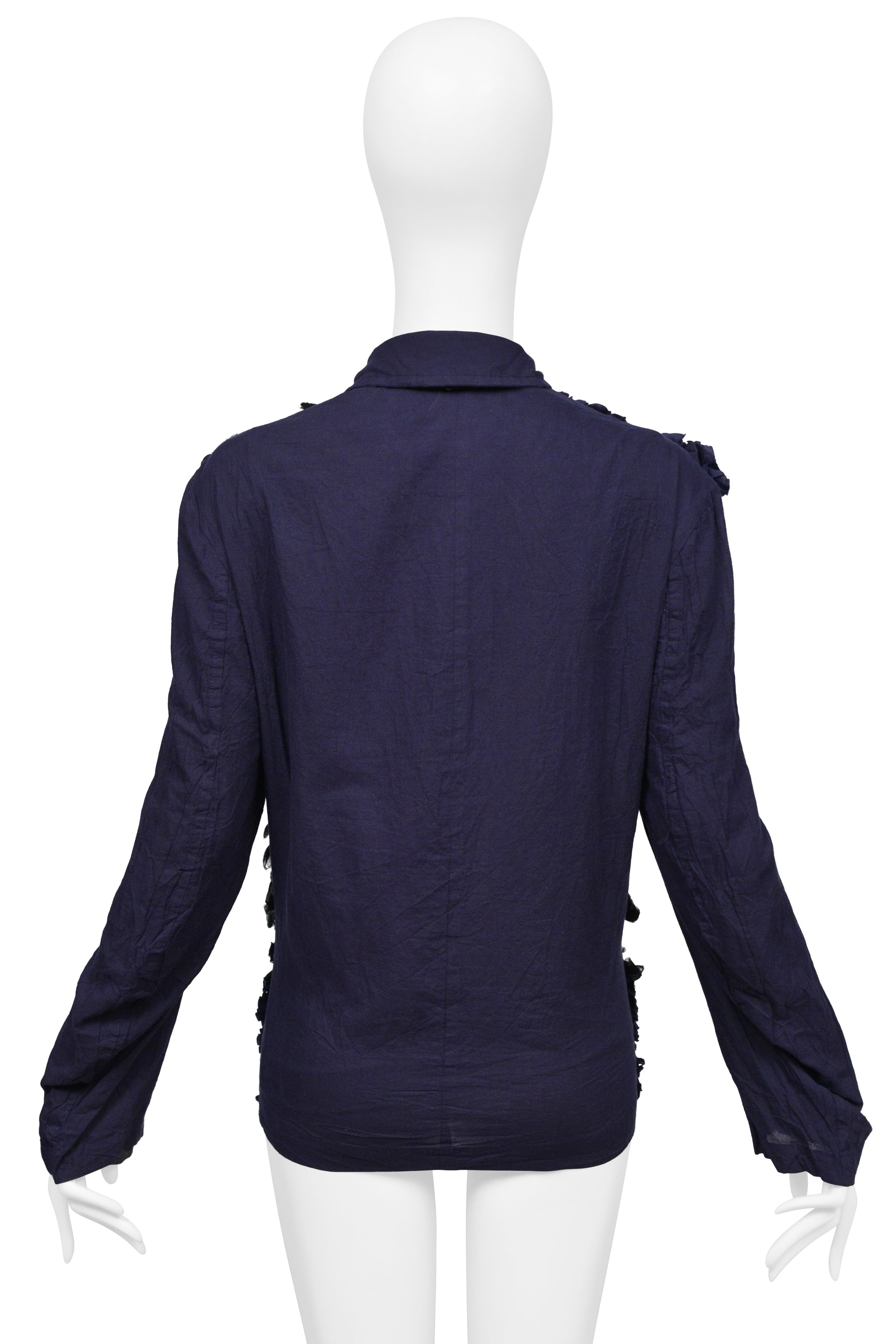 COMME DES GARCONS NAVY AND BLACK RUFFLE SHIRT 1999