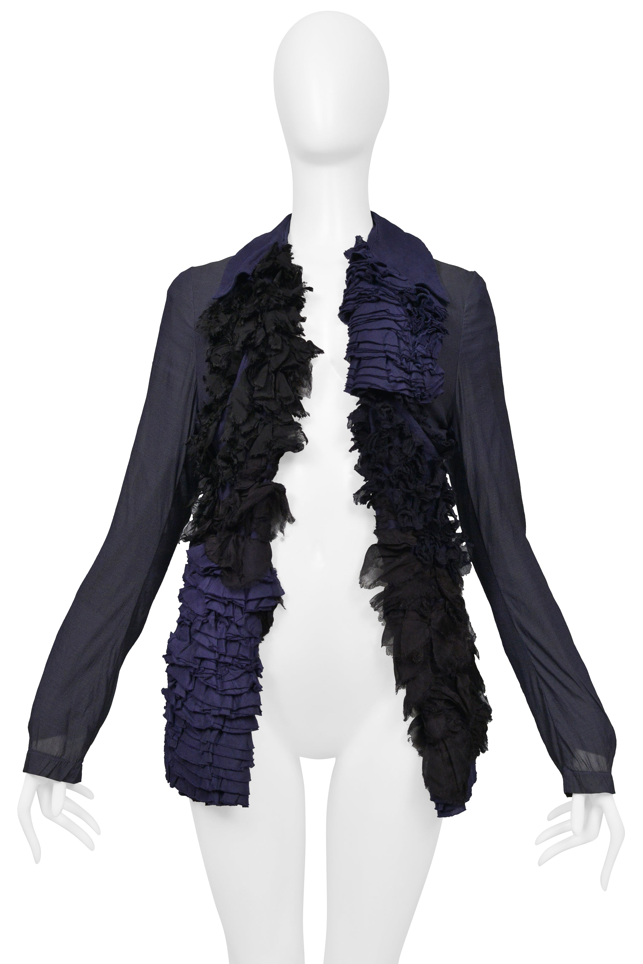 COMME DES GARCONS NAVY AND BLACK RUFFLE SHIRT 1999