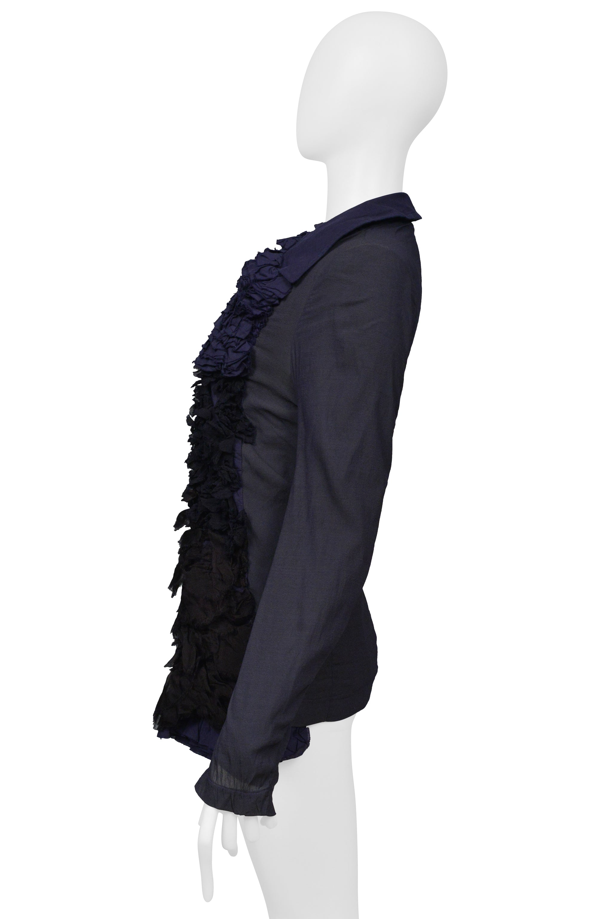 COMME DES GARCONS NAVY AND BLACK RUFFLE SHIRT 1999