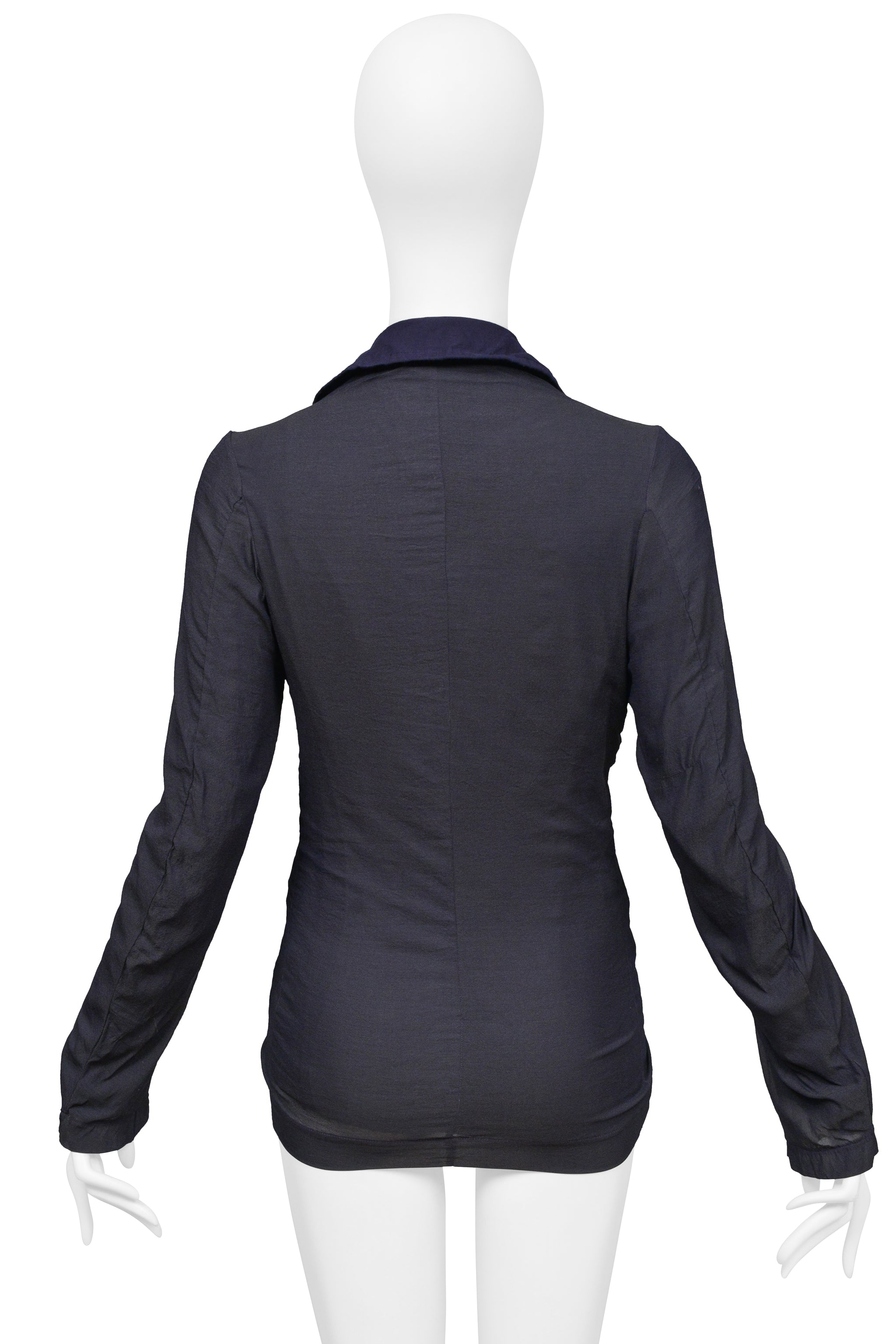 COMME DES GARCONS NAVY AND BLACK RUFFLE SHIRT 1999