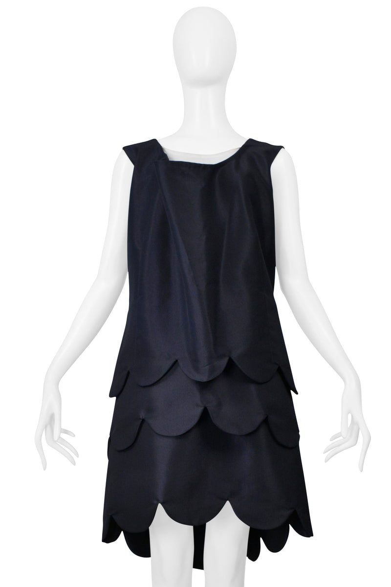 COMME DES GARCONS NAVY BLUE SCALLOP LAYERED SHORT PARTY DRESS 1999
