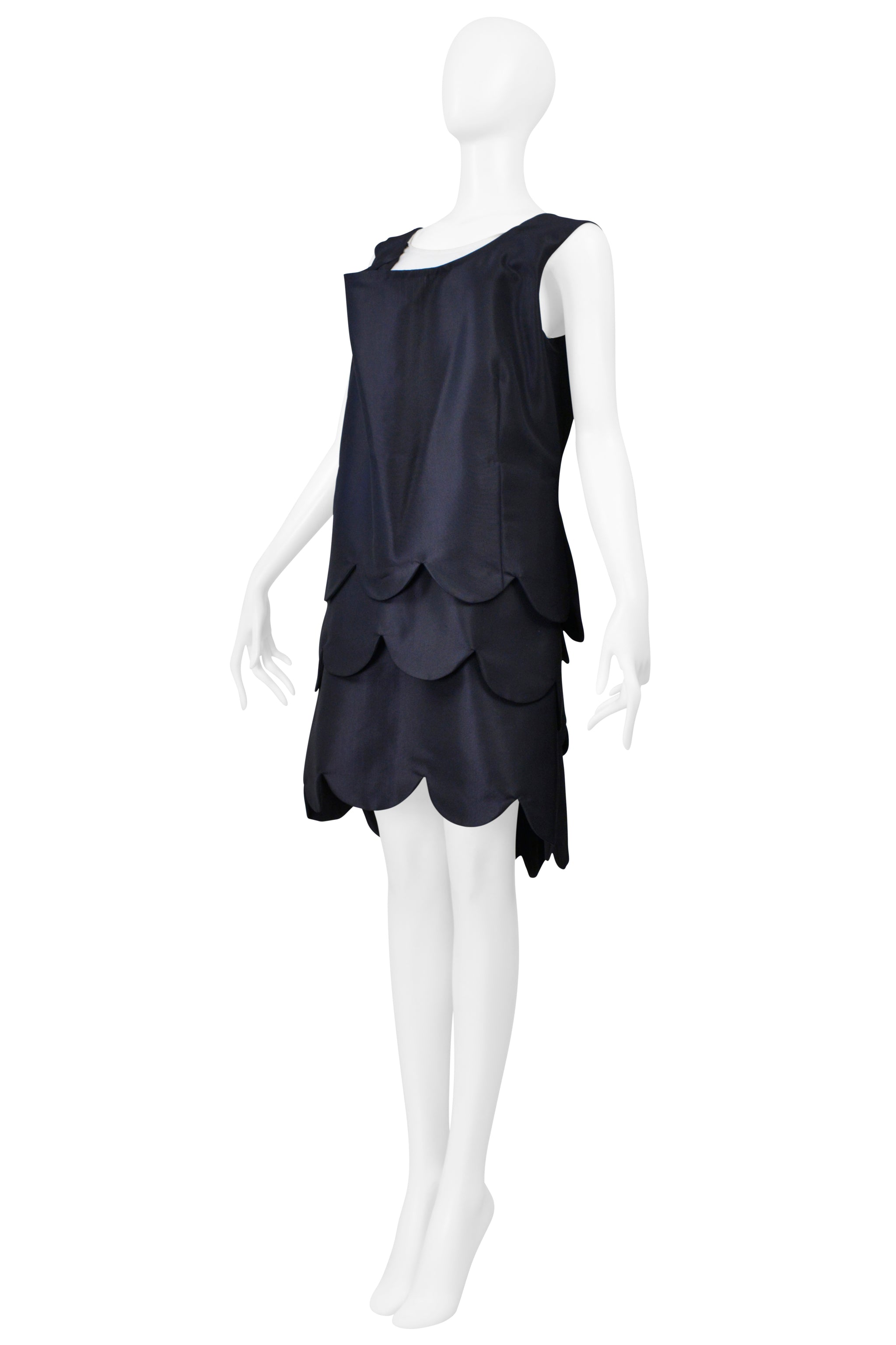 COMME DES GARCONS NAVY BLUE SCALLOP LAYERED SHORT PARTY DRESS 1999