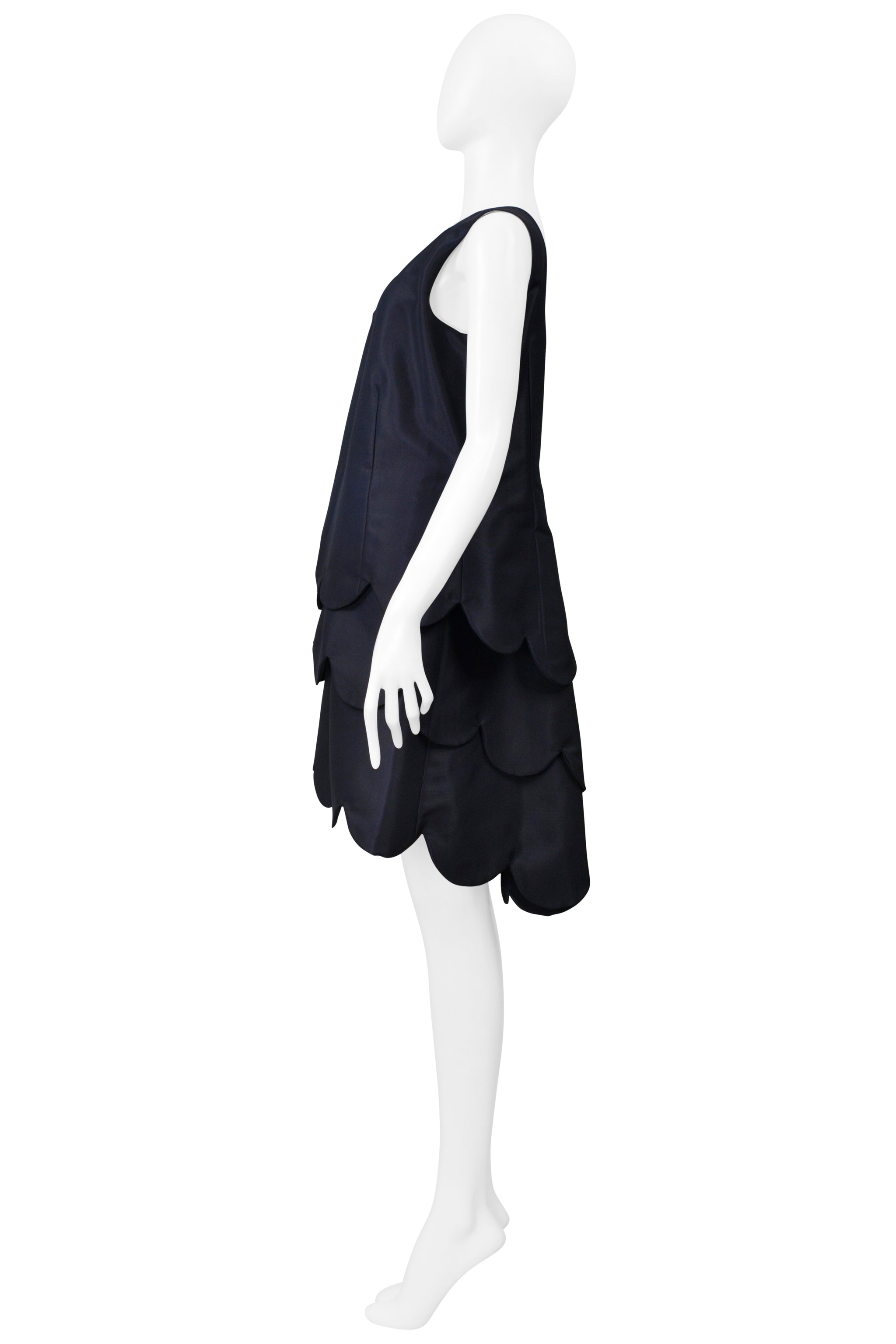 COMME DES GARCONS NAVY BLUE SCALLOP LAYERED SHORT PARTY DRESS 1999