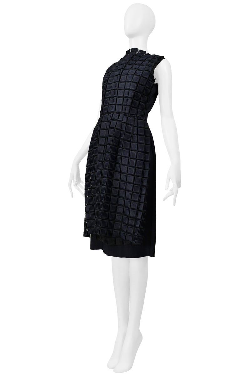 COMME DES GARCONS NAVY LACE ANGLAISE OVERLAY SHIFT DRESS 1999