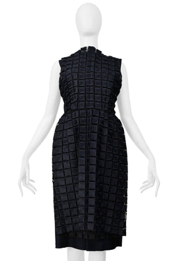 COMME DES GARCONS NAVY LACE ANGLAISE OVERLAY SHIFT DRESS 1999