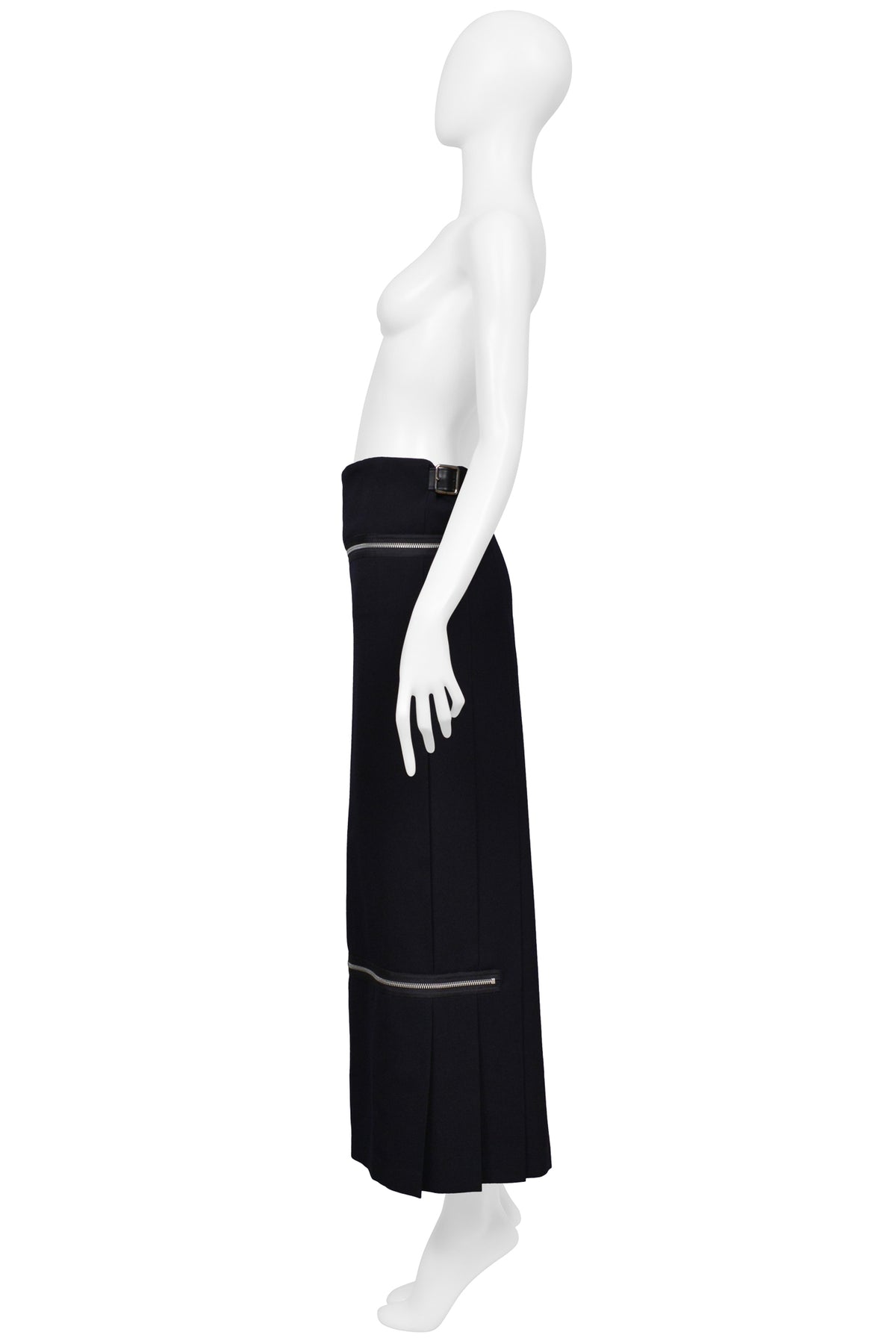 COMME DES GARCONS DARK NAVY PLEATED SKIRT WITH ZIPPERS 2001
