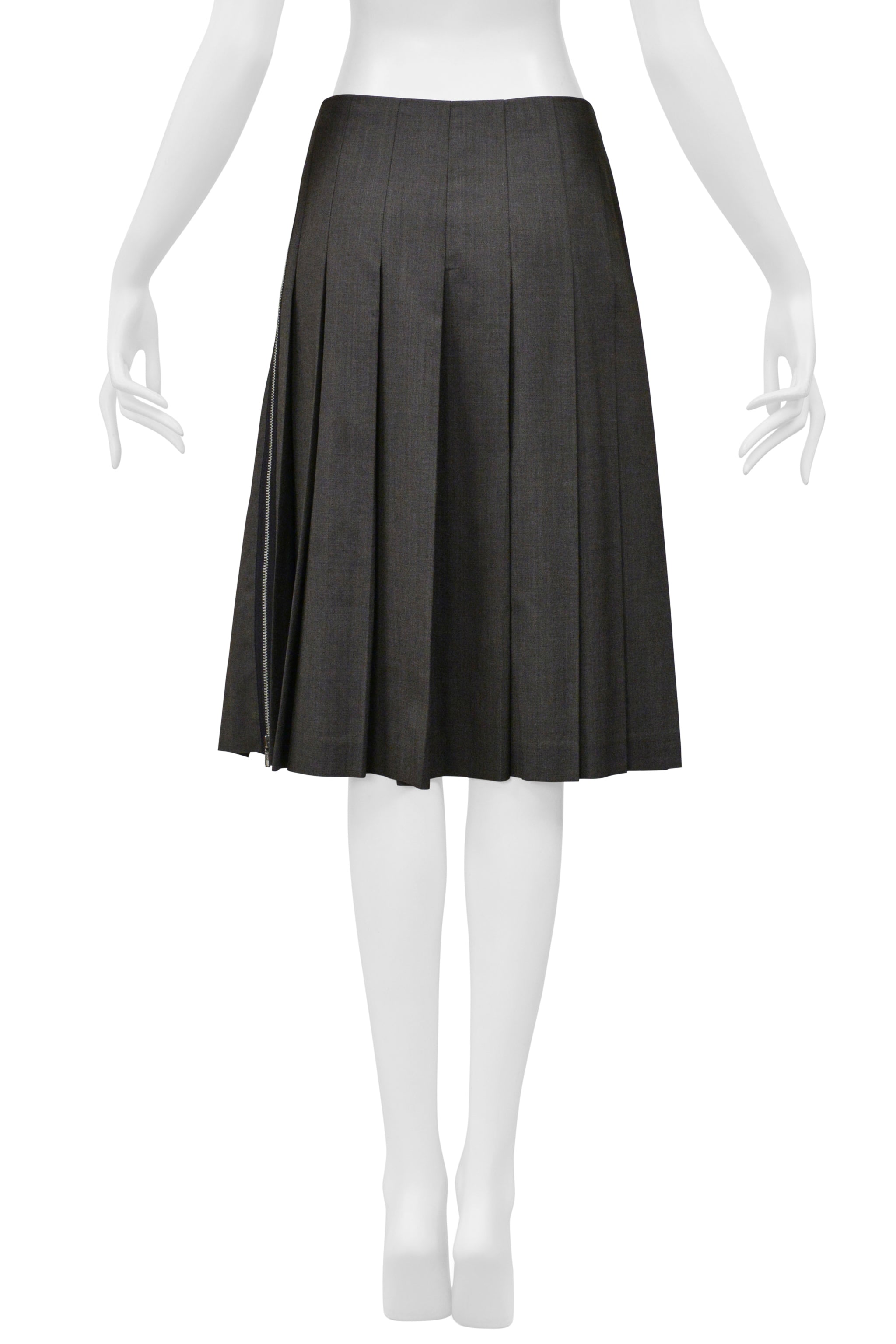 COMME DES GARCONS GRAY THREE PIECE FELT VEST, WITH ATTACHED SHIRT, AND PLEATED SKIRT ENSEMBLE 2000-01