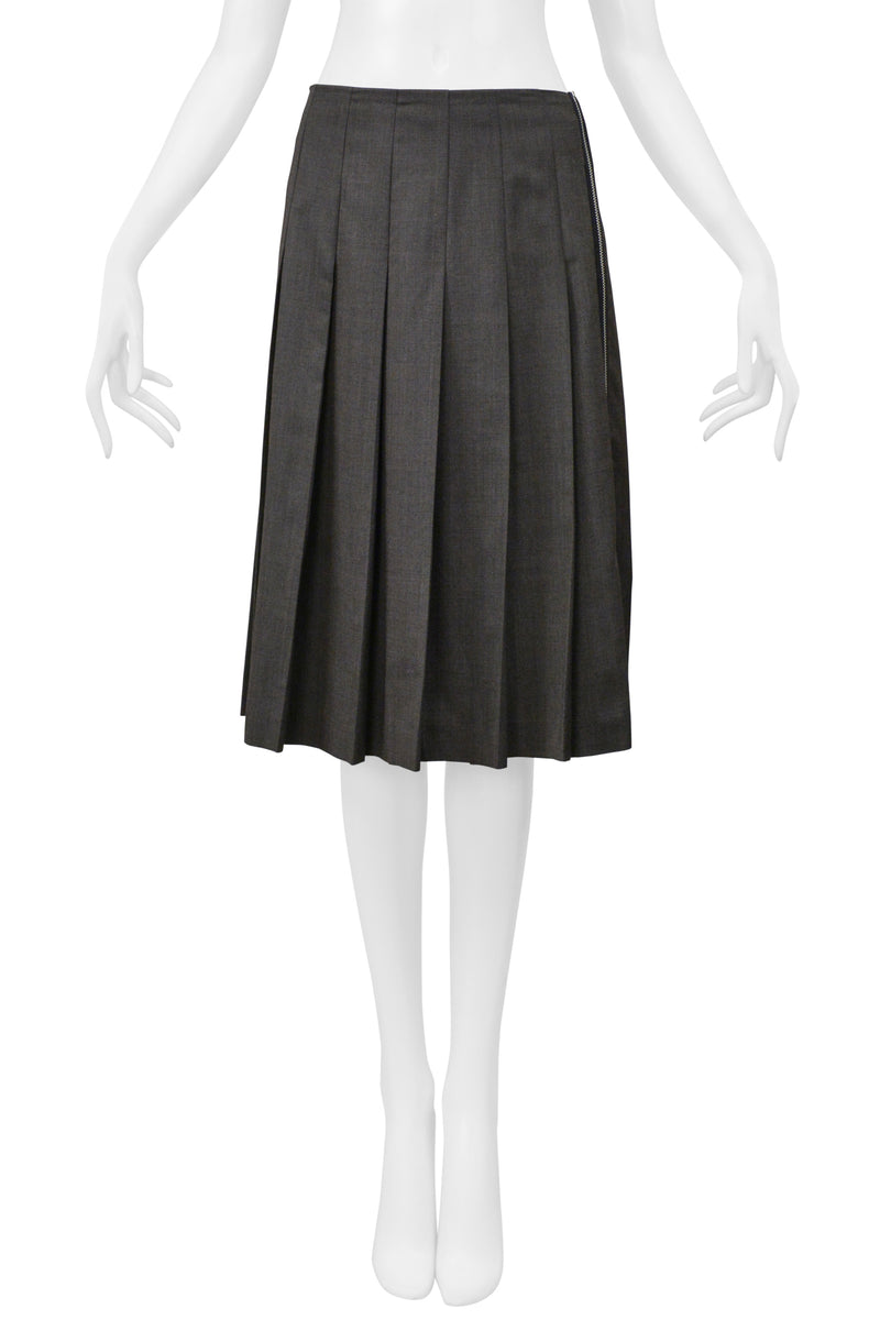 COMME DES GARCONS GRAY THREE PIECE FELT VEST, WITH ATTACHED SHIRT, AND PLEATED SKIRT ENSEMBLE 2000-01