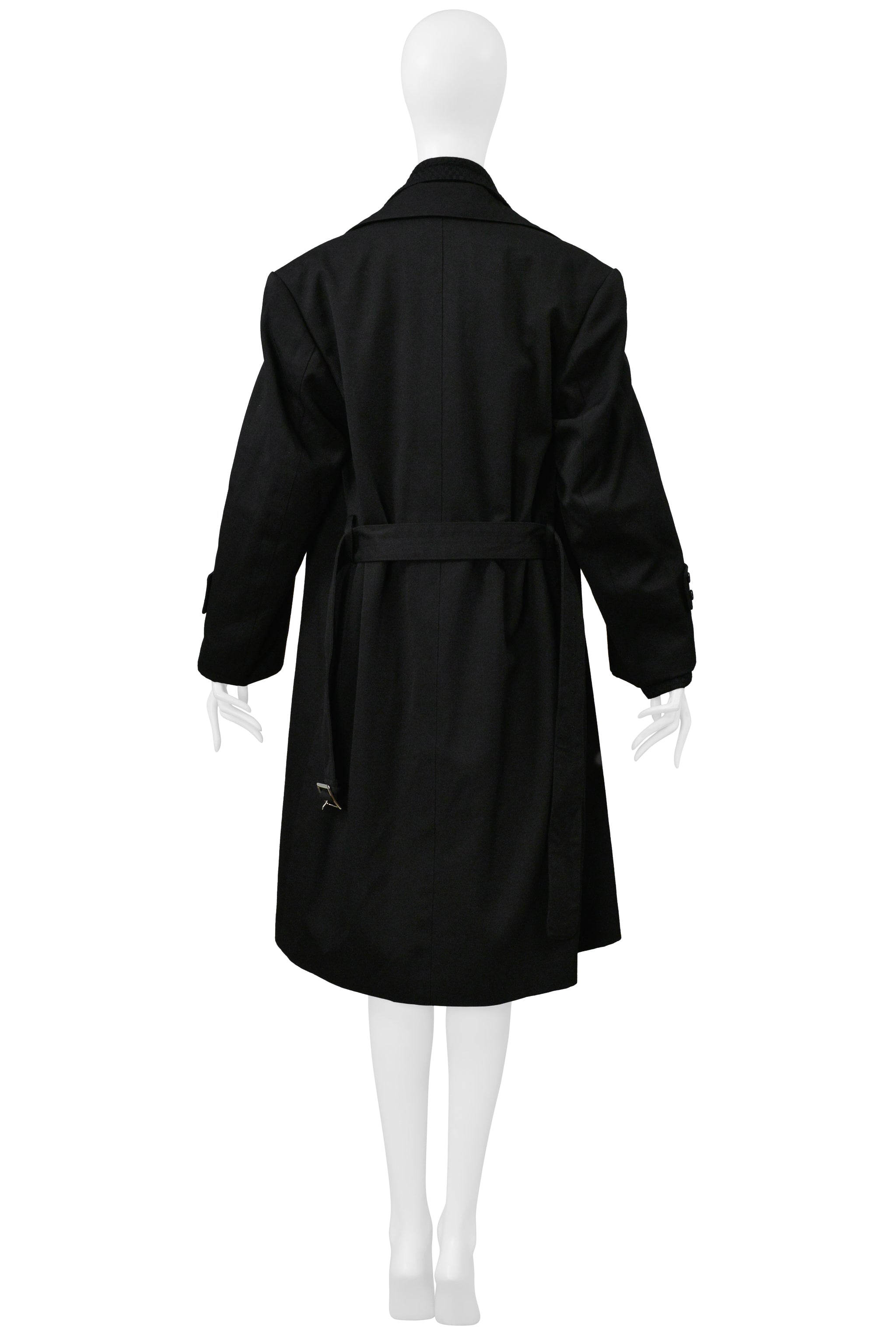 COMME DES GARCONS BLACK DOUBLE BREASTED DOUBLE COAT WITH CHAIN DETAIL 2000-2001