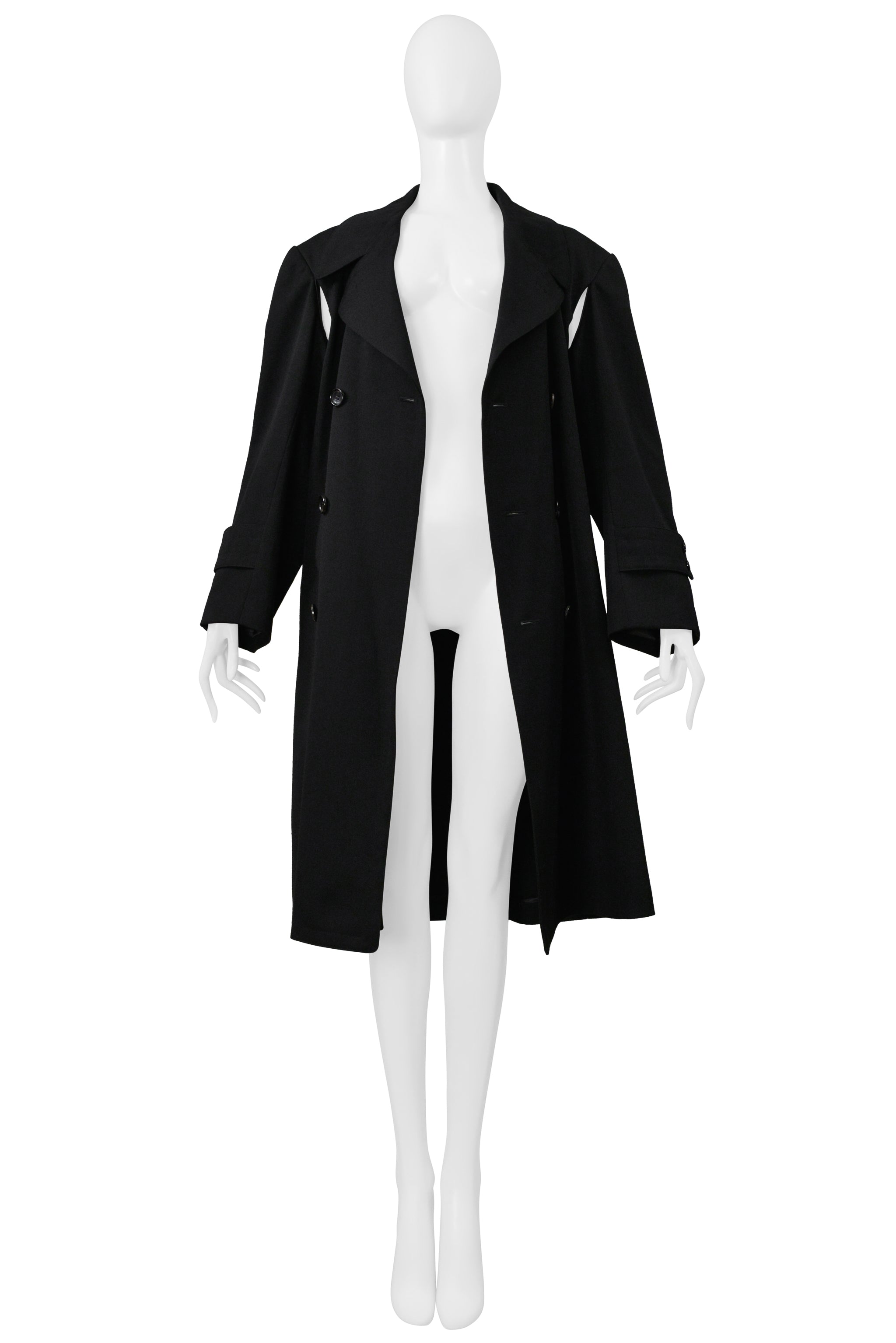 COMME DES GARCONS BLACK DOUBLE BREASTED DOUBLE COAT WITH CHAIN DETAIL 2000-2001