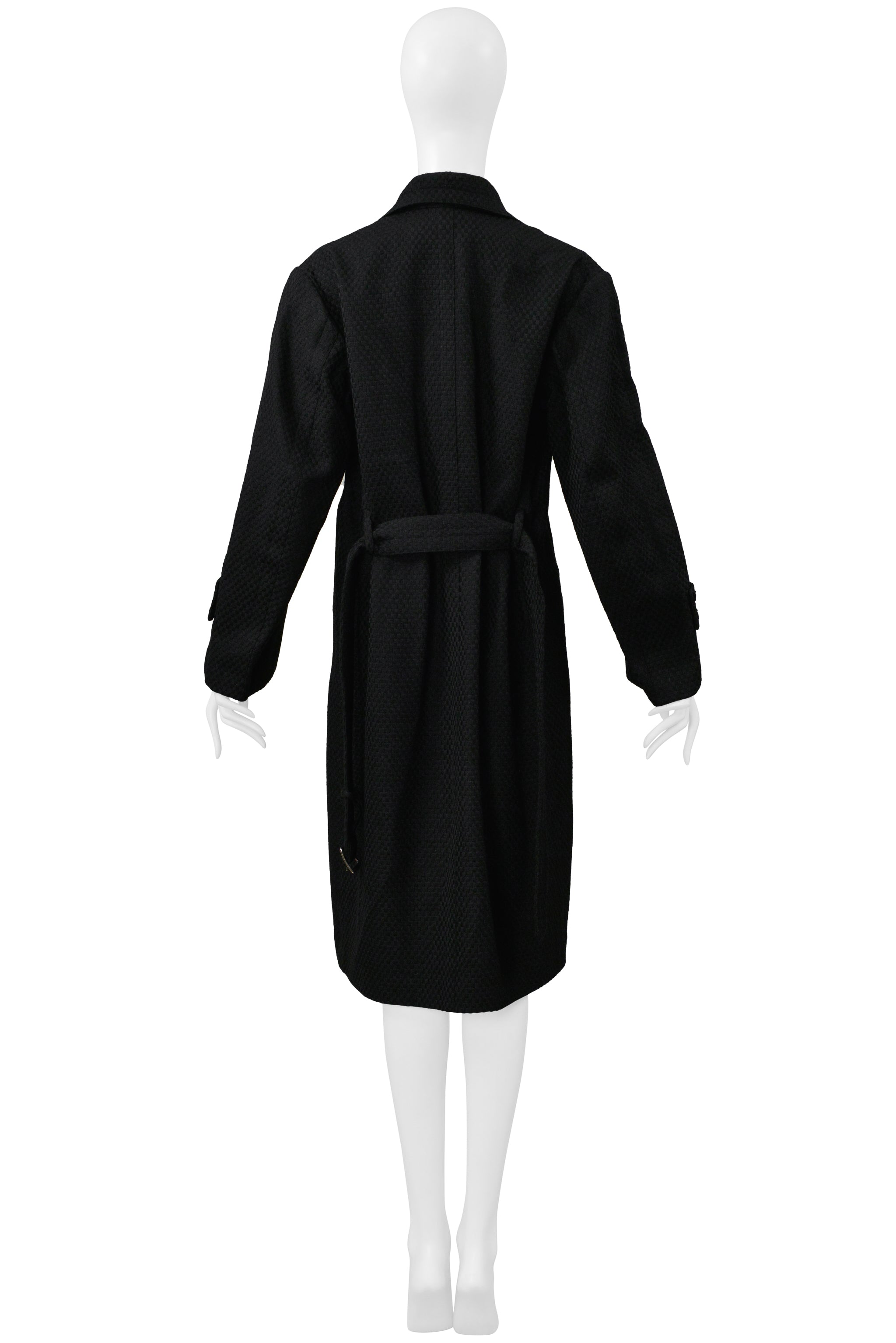 COMME DES GARCONS BLACK DOUBLE BREASTED DOUBLE COAT WITH CHAIN DETAIL 2000-2001