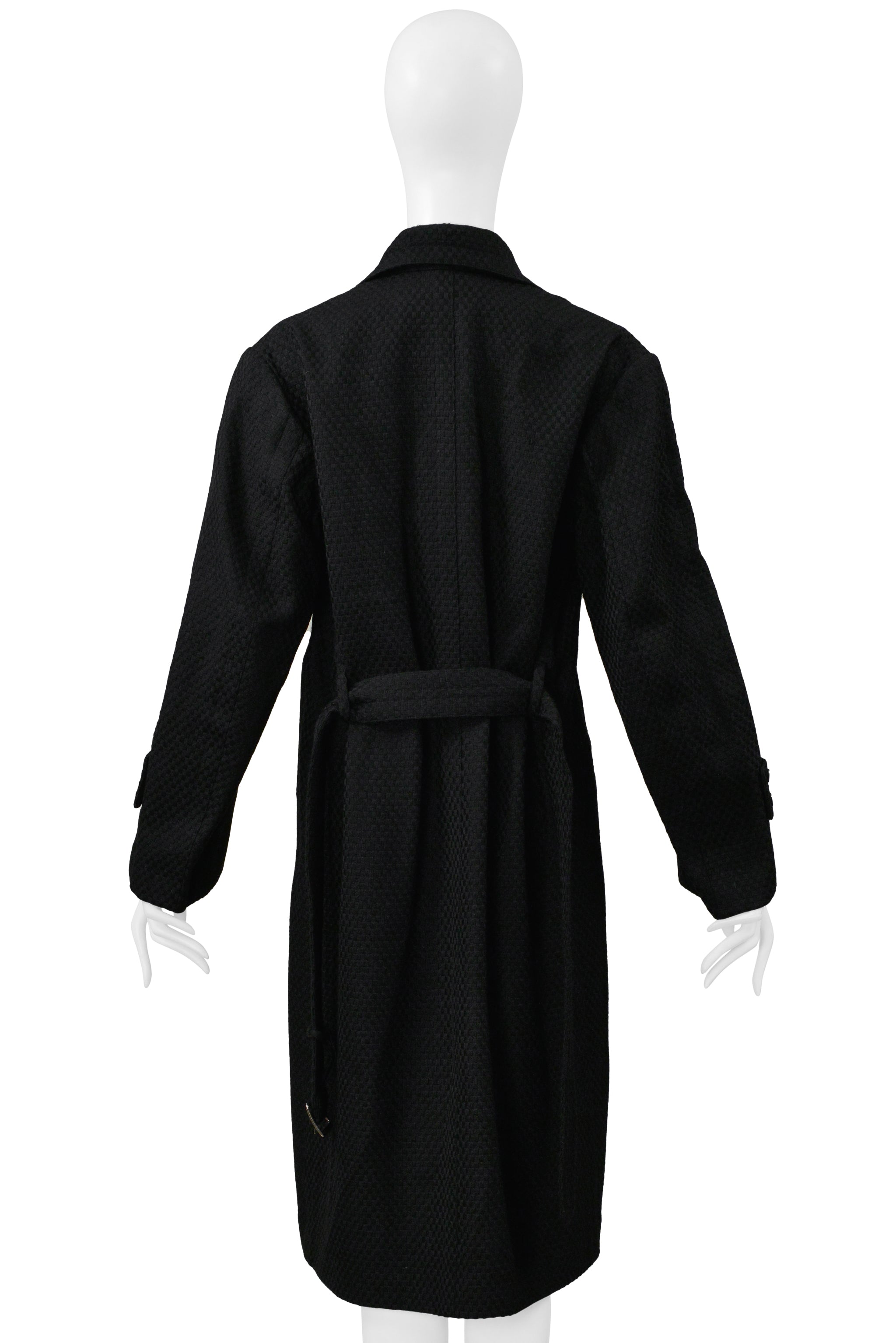 COMME DES GARCONS BLACK DOUBLE BREASTED DOUBLE COAT WITH CHAIN DETAIL 2000-2001